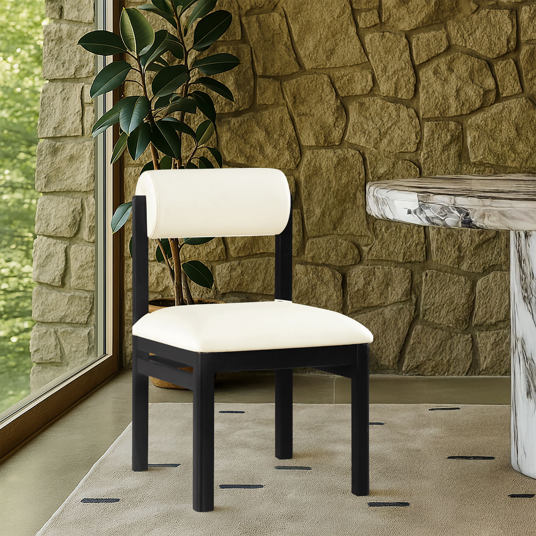 Roundhill - Vegan Leather Dining Chair (Set of 2) - Cream