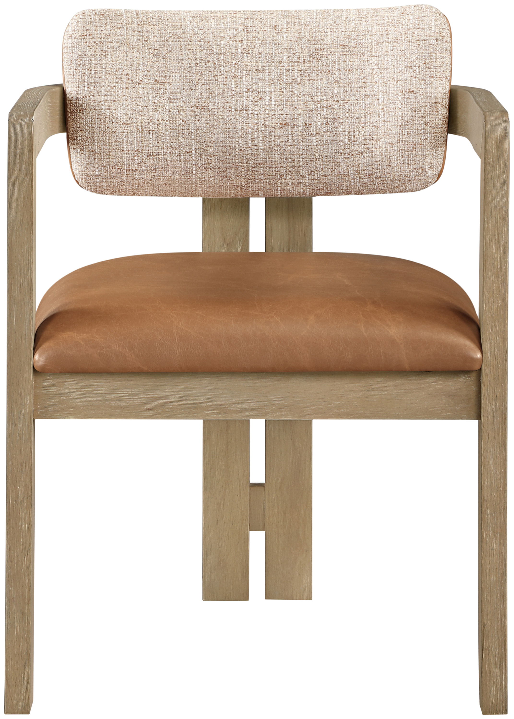 Ravina - Vegan Leather and Linen Textured Fabric Upholstered Dining Chair (Set of 2) - Cognac / Stained Natural