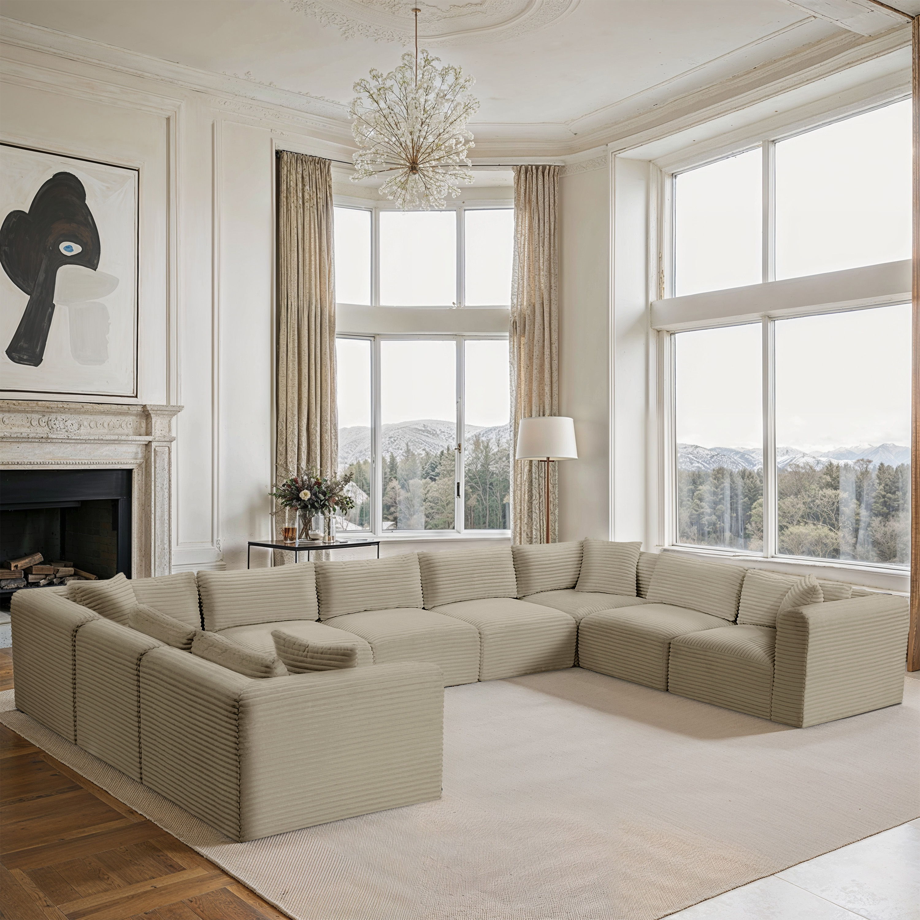 Shaggy - 9 Piece Modular U-Shaped Sectional - Cream