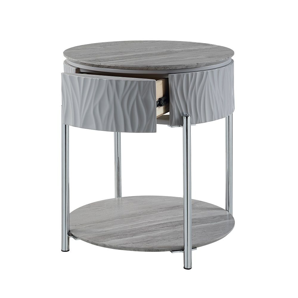 Yukino - End Table - Gray High Gloss & Chrome, gray, view 2