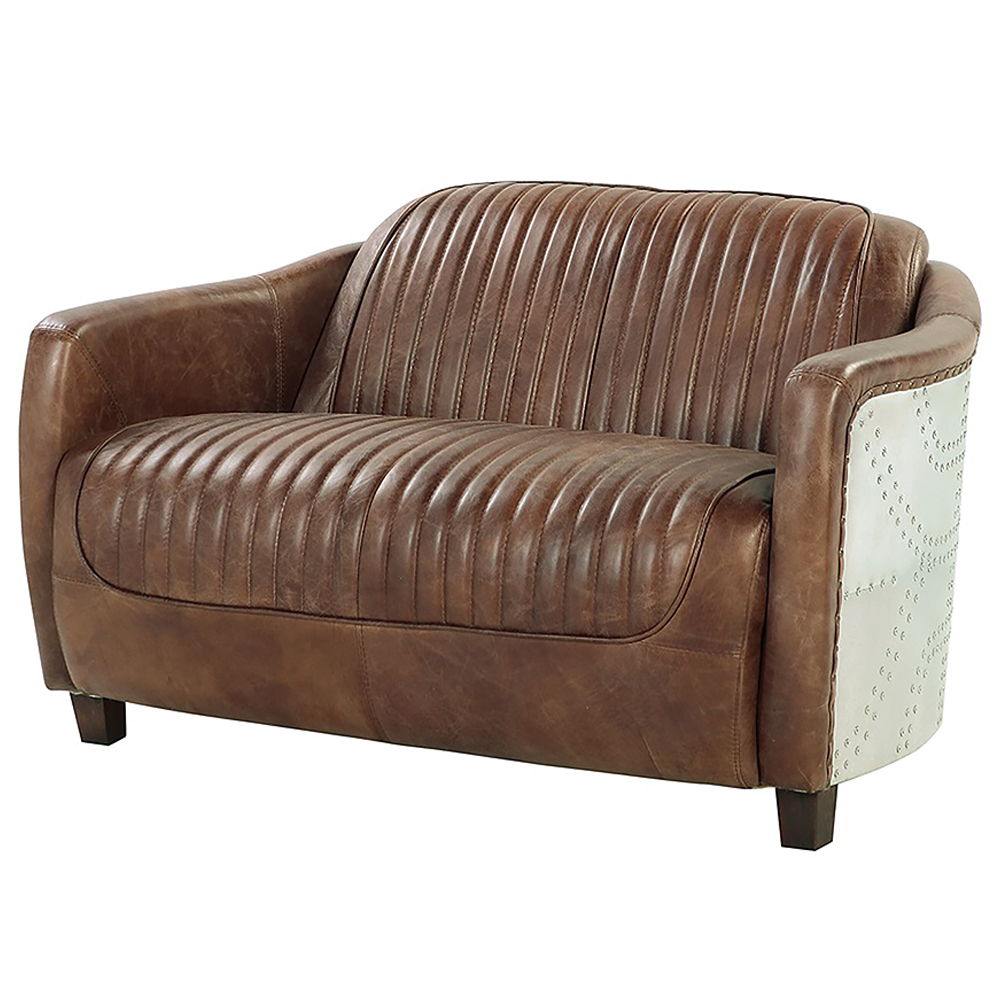 Brancaster - Loveseat - Retro Brown Top Grain Leather & Aluminum, light brown, view 2