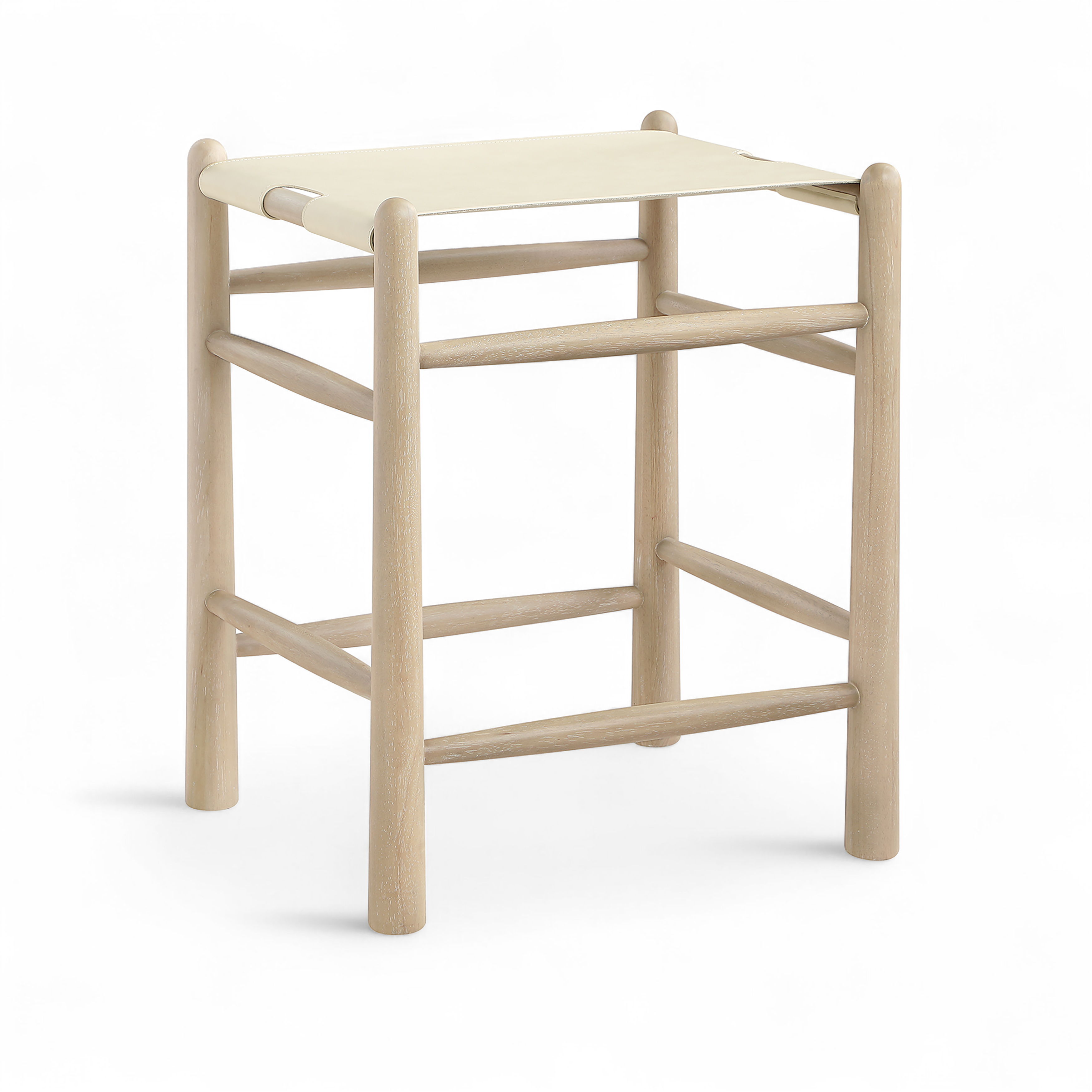Santos - Vegan Leather Upholstered Backless Counter Stool - Cream / Stained Natural