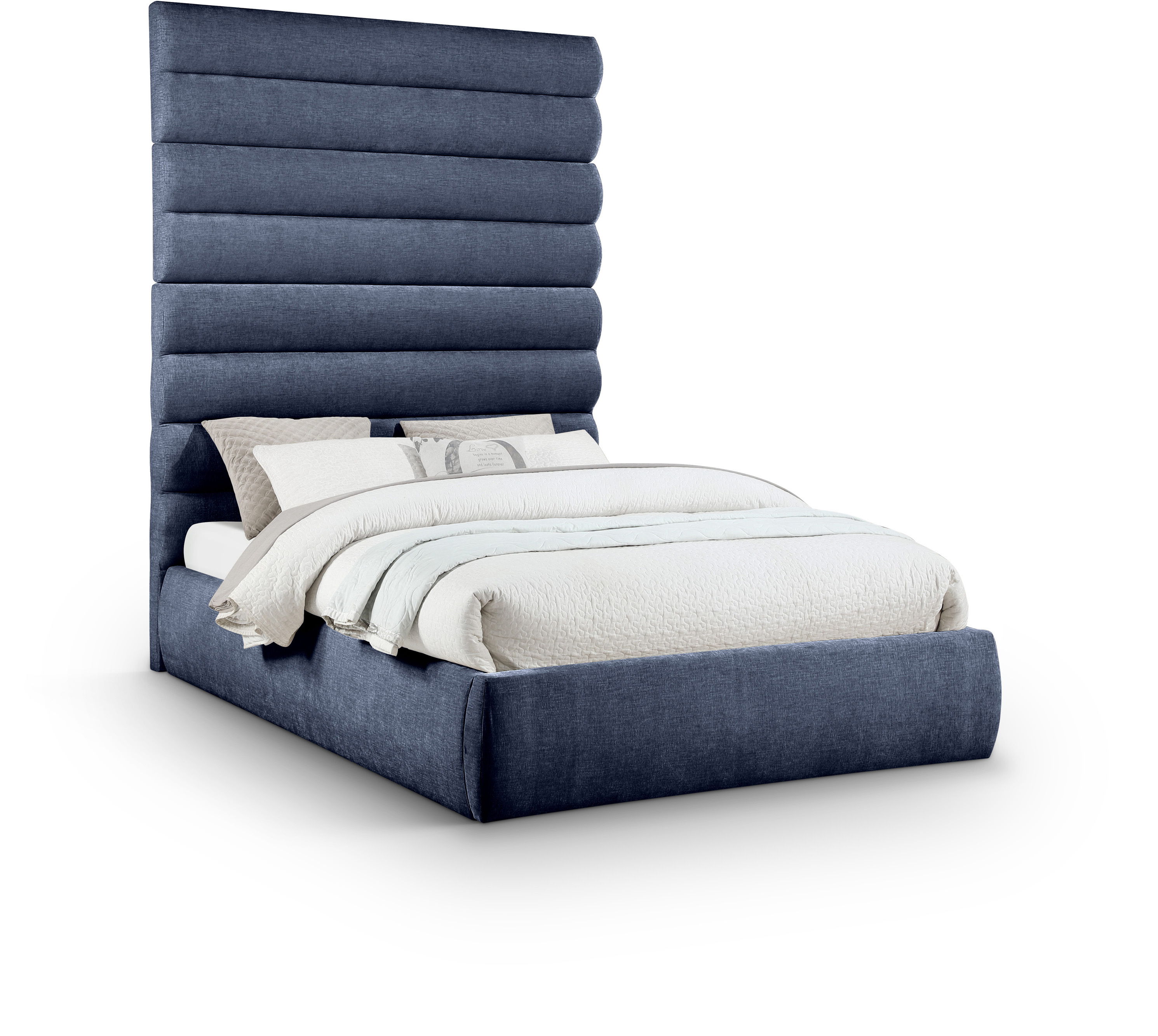 Adam - Chenille Fabric Queen Bed With 89" Headboard - Navy