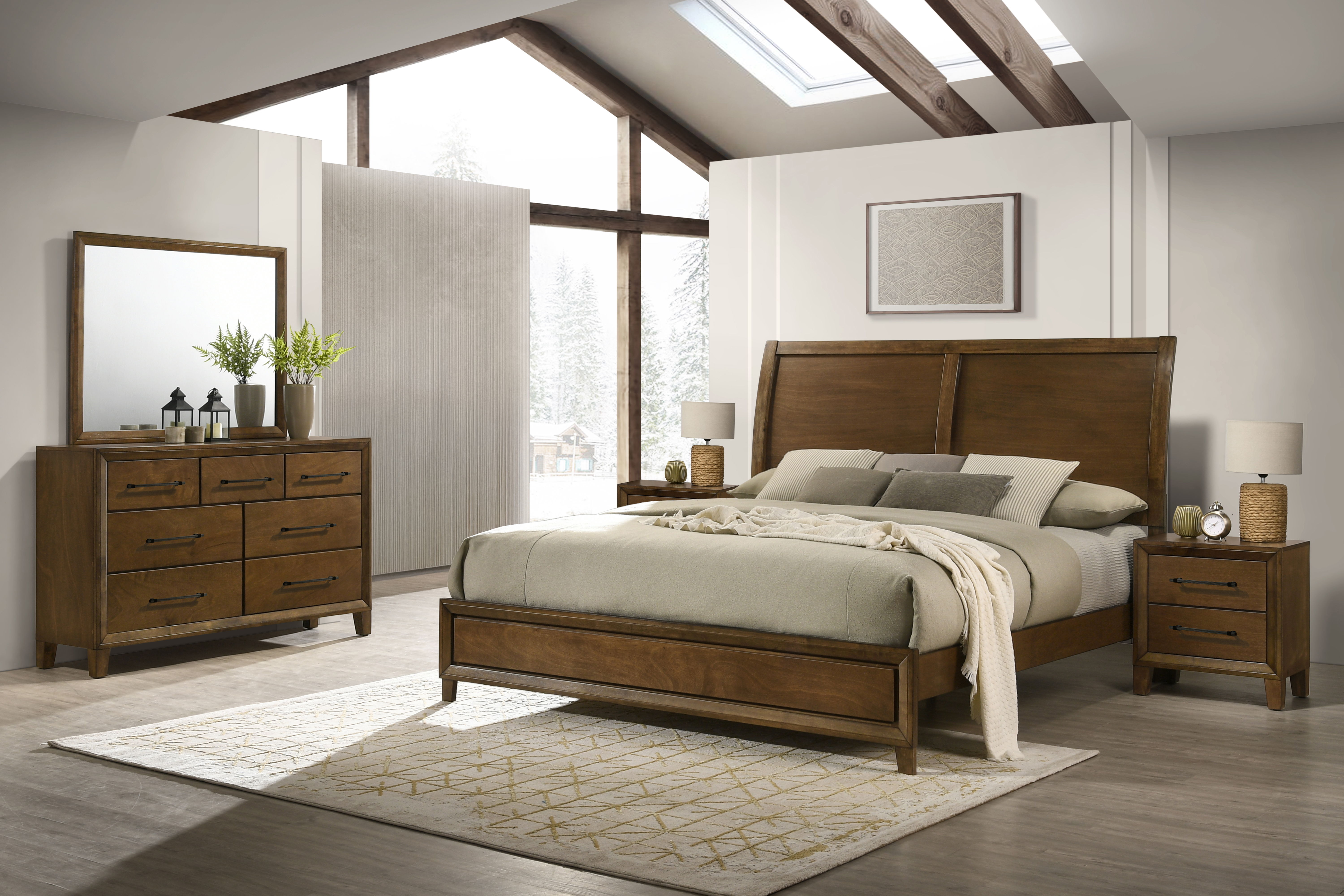 Ballard - 6/6 Eastern King 5 Piece Bedroom Set (Bed, Dresser, Mirror, 2 Nightstands) - Brown