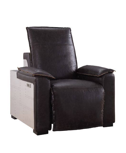 Misezon - Power Motion Recliner - Dark Top Grain Brown Leather & Aluminum, dark brown, view 2