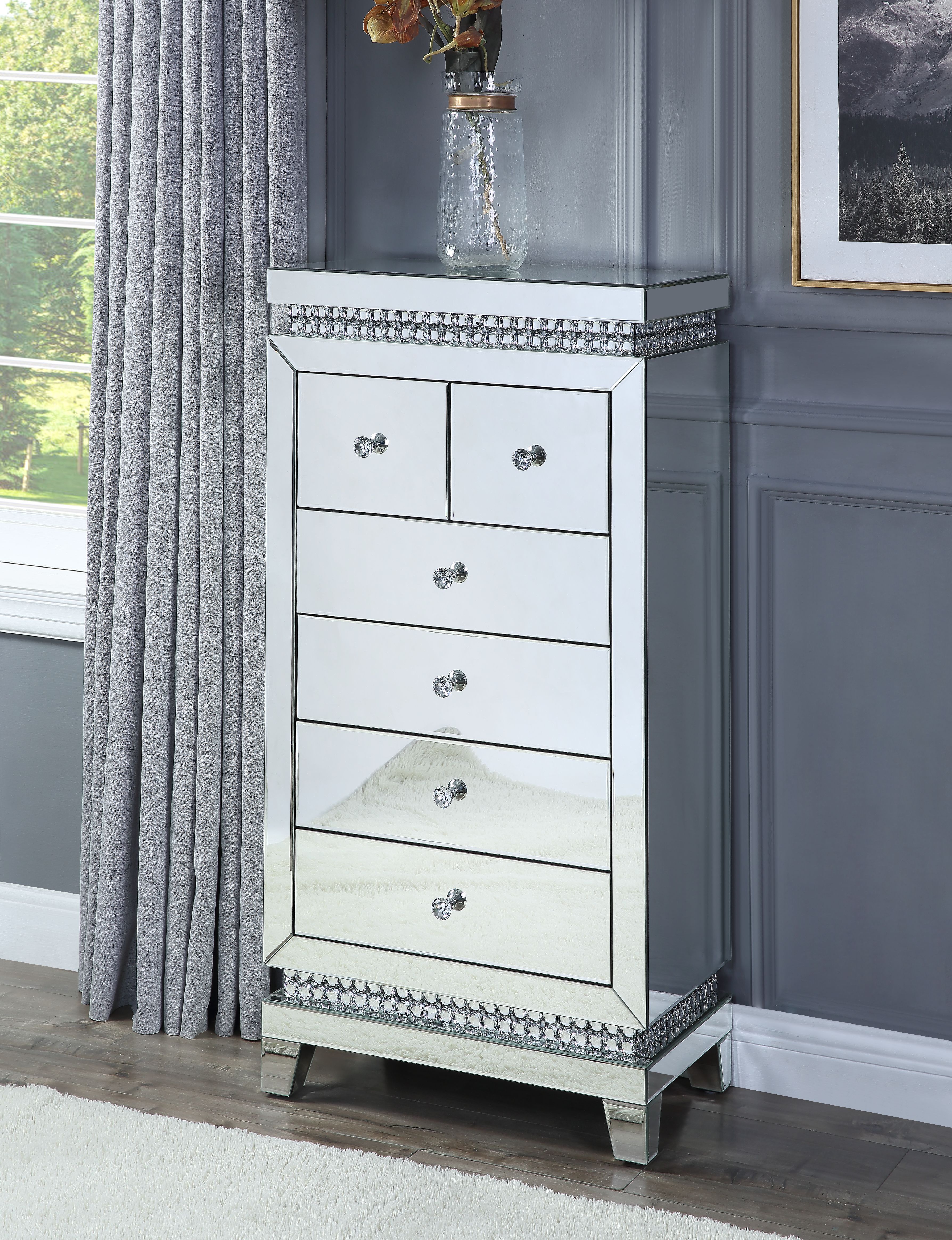 Lotus - Cabinet - Mirrored, Faux Ice Cube Crystals, silver, view 4