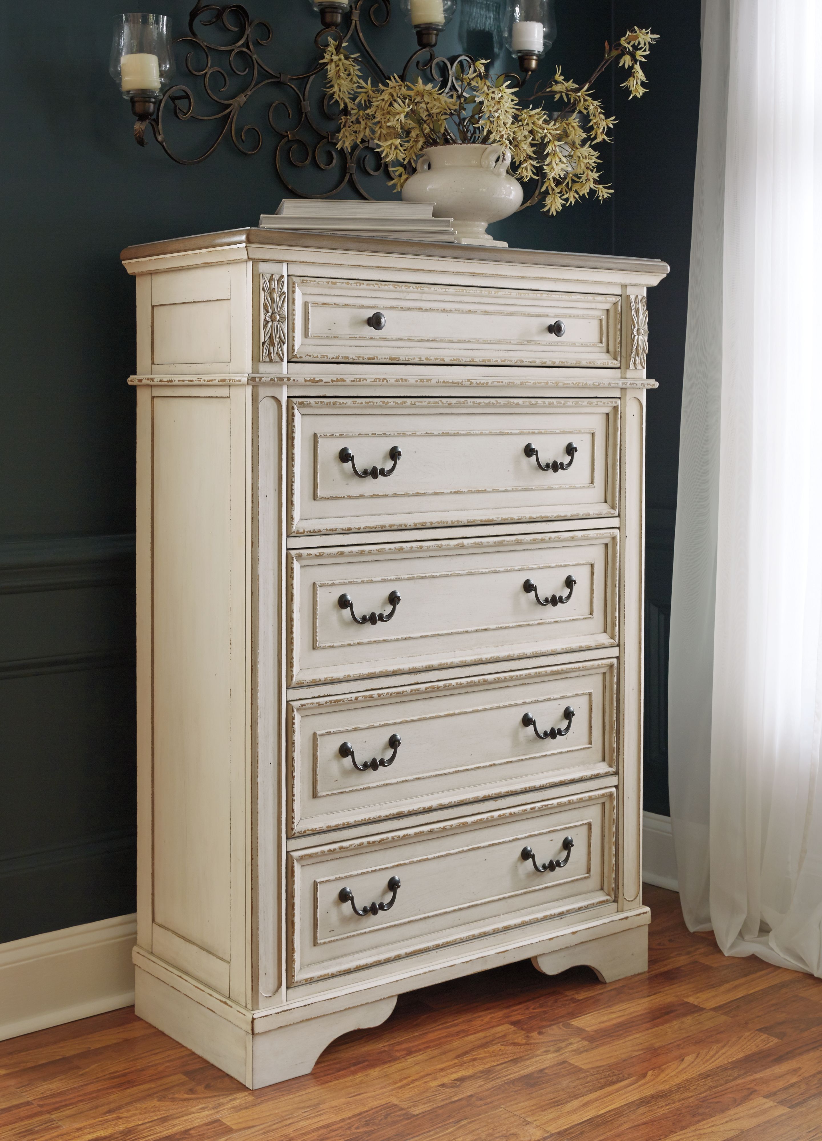 Ashley Furniture Realyn - Five Drawer Chest - White / Brown / Beige - Image 6