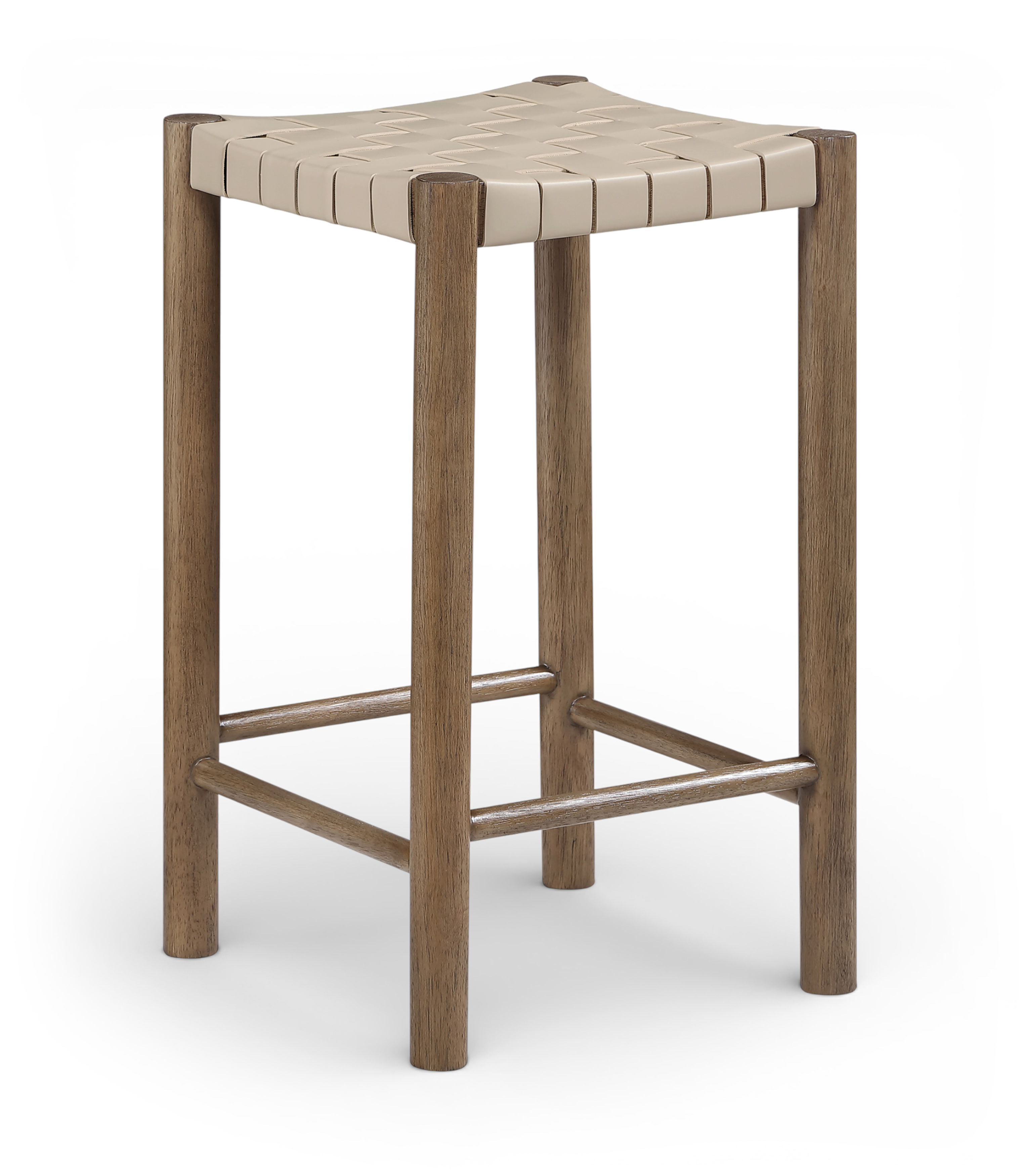 Entwine - Vegan Leather Upholstered Backless Counter Stool - Beige / Painted Brown