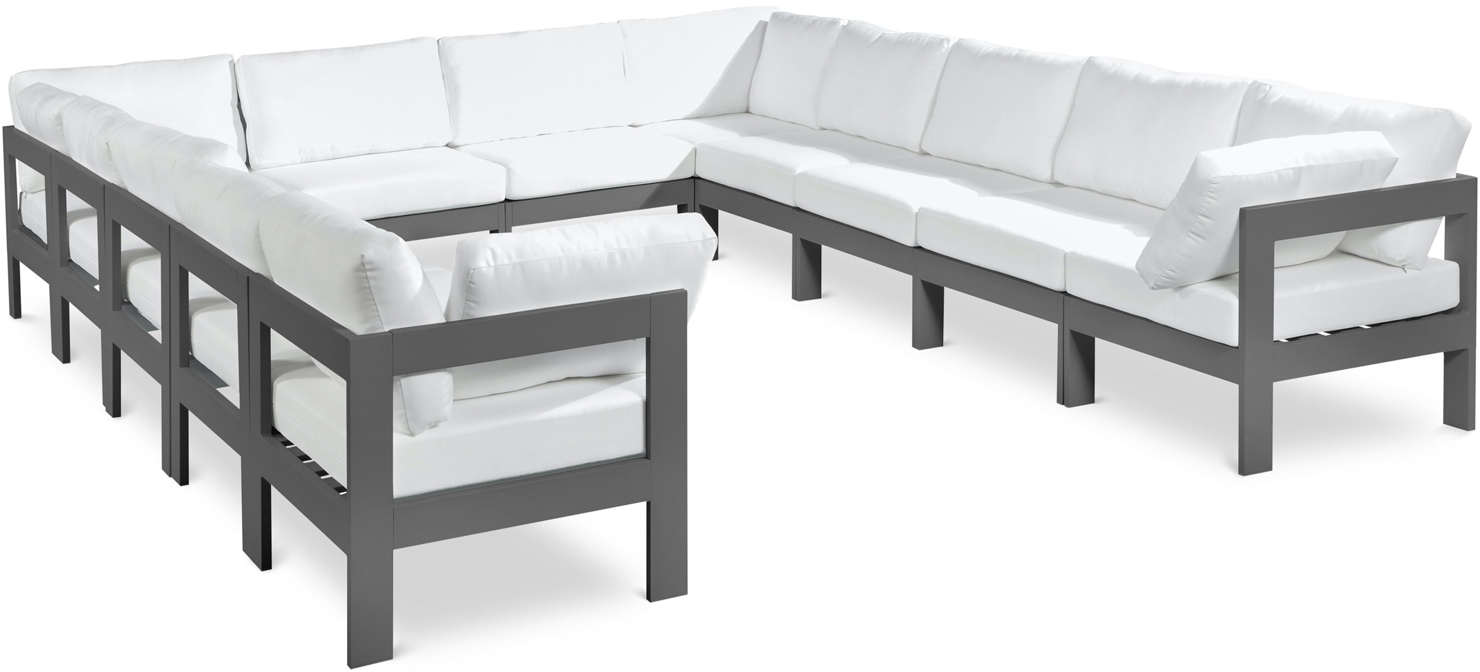 Nizuc - Outdoor Patio 12 Piece Modular Sectional With Gray Frame - White