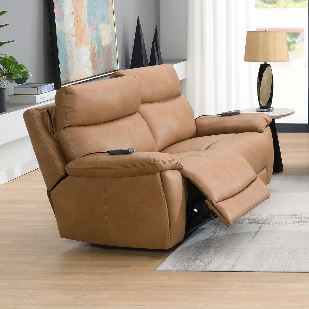 Chavis - Power Motion Loveseat With USB & Power Headrest - Brown, light brown