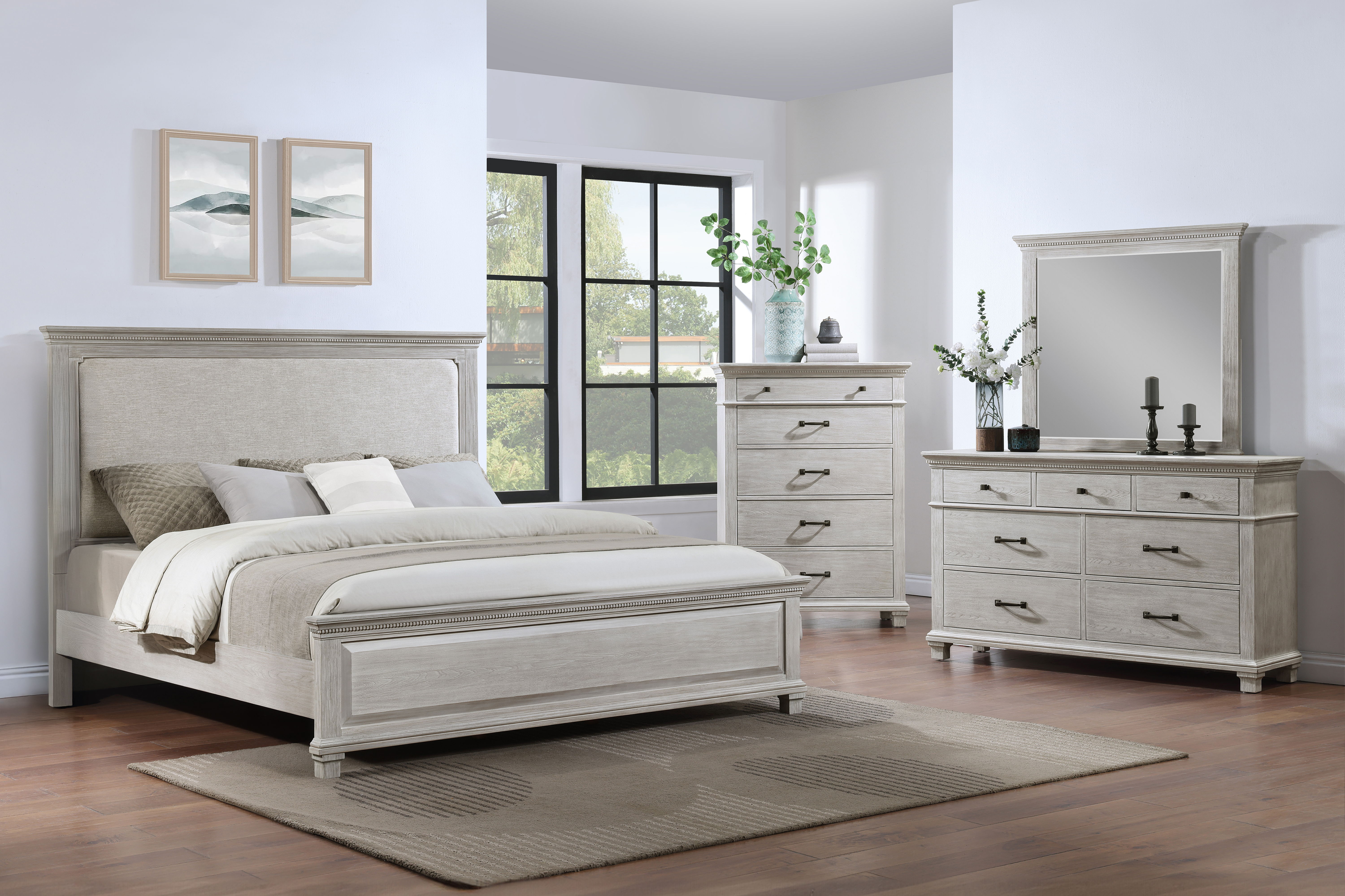Silver Sands - 6/0 California King 4 Piece Bedroom Set (Bed, Dresser, Mirror, Chest) - Gray