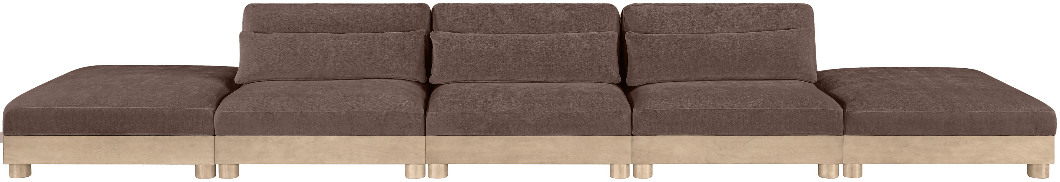Turin - 200" Chenille Fabric Upholstered 5 Piece Modular Sofa - Brown / Natural Oak