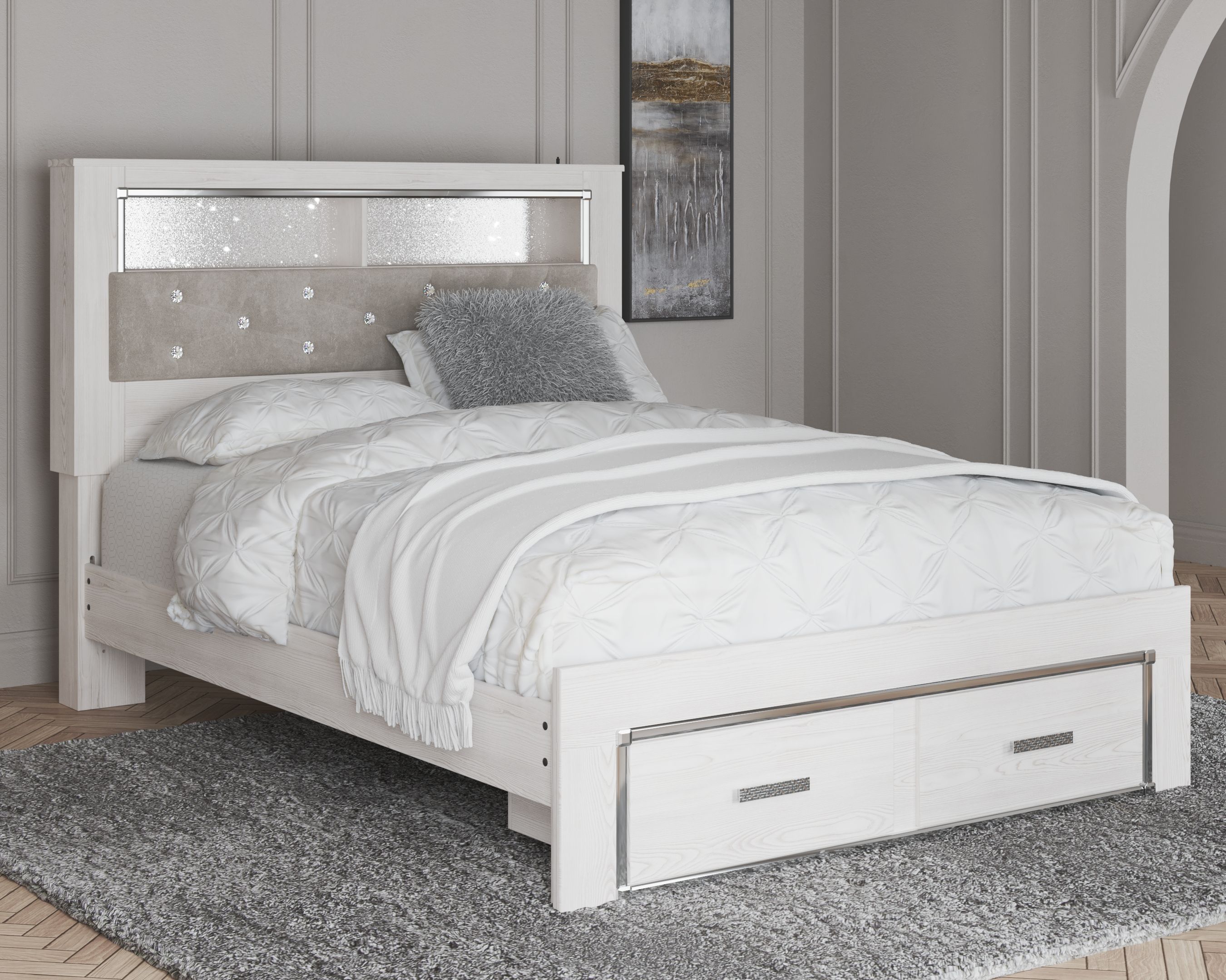 Altyra - Queen Panel Bookcase Bed With Footboard Storage - White