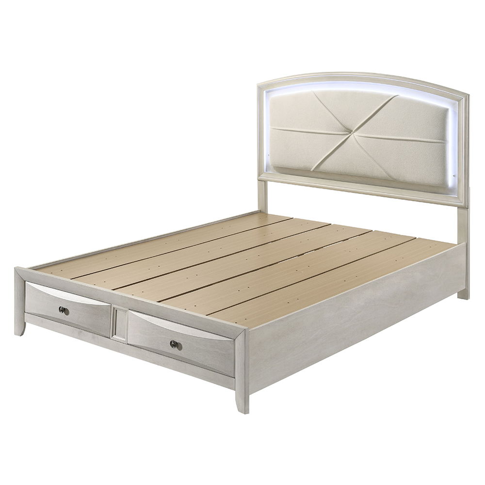 Ramondi - Queen Bed With Storage & LED - Antique White, white, view 2