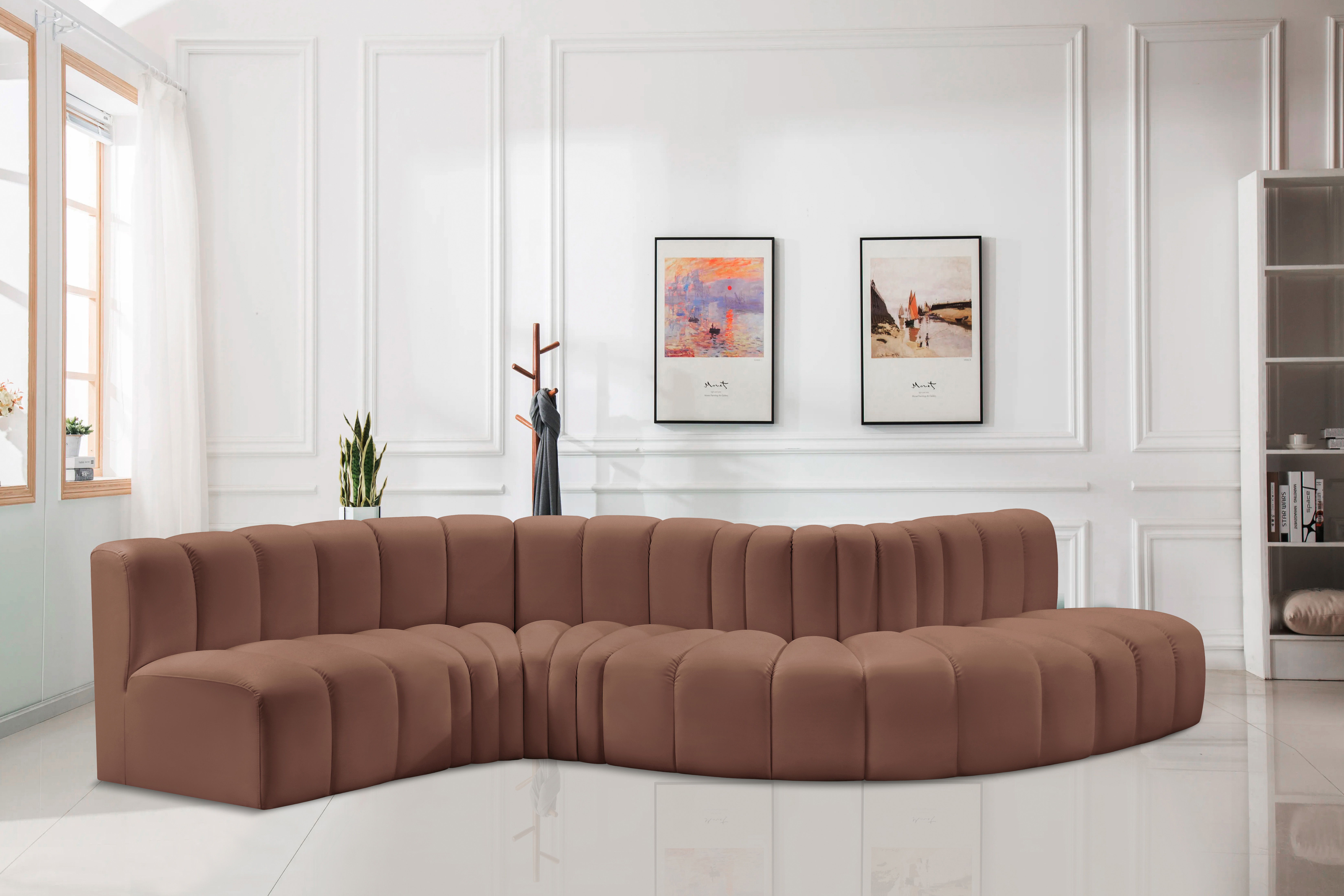 Arc - Faux Leather 6 Piece Curved Modular Sofa - Cognac