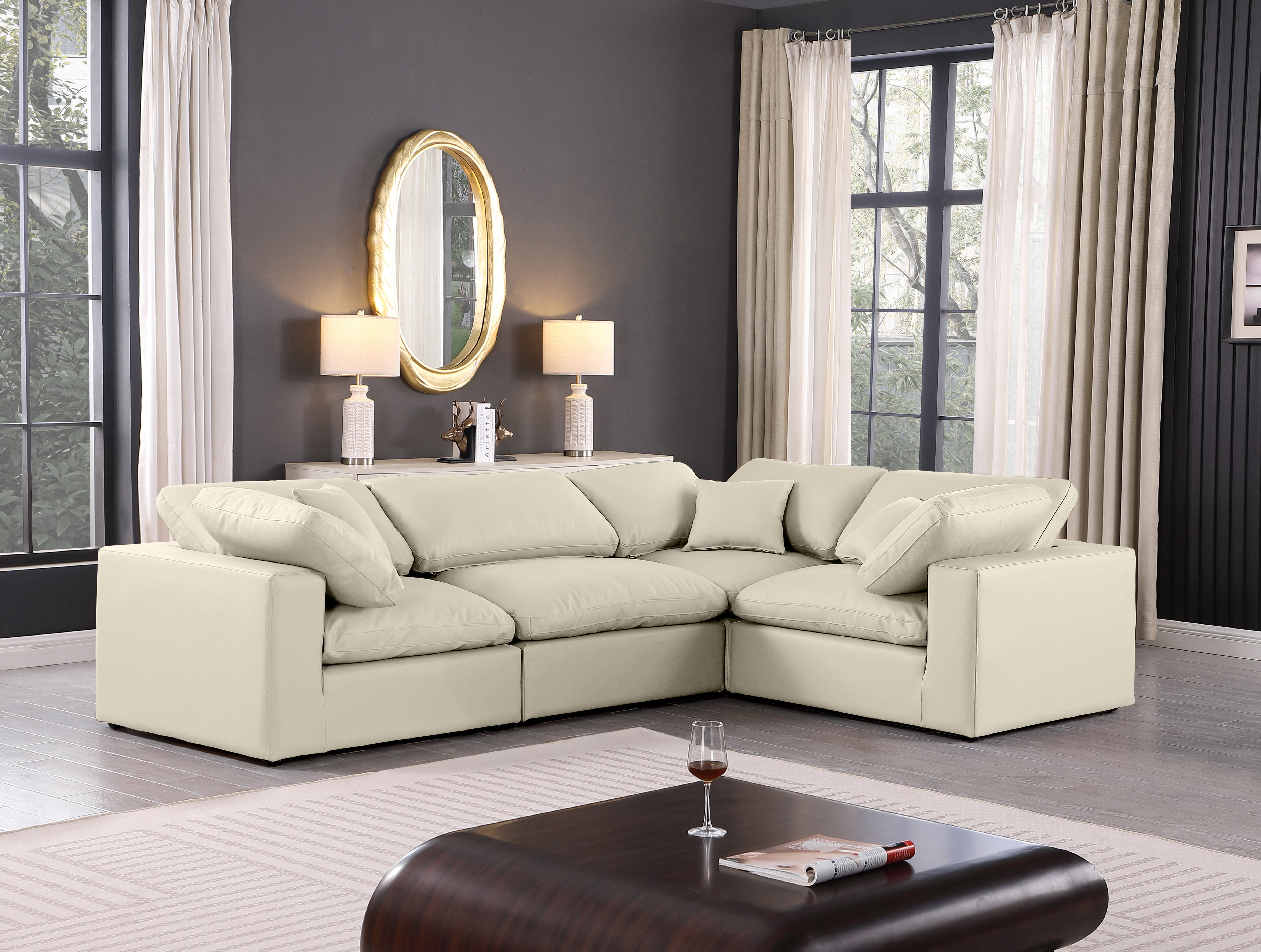 Comfy - 4 Piece Faux Leather Modular Sectional - Cream