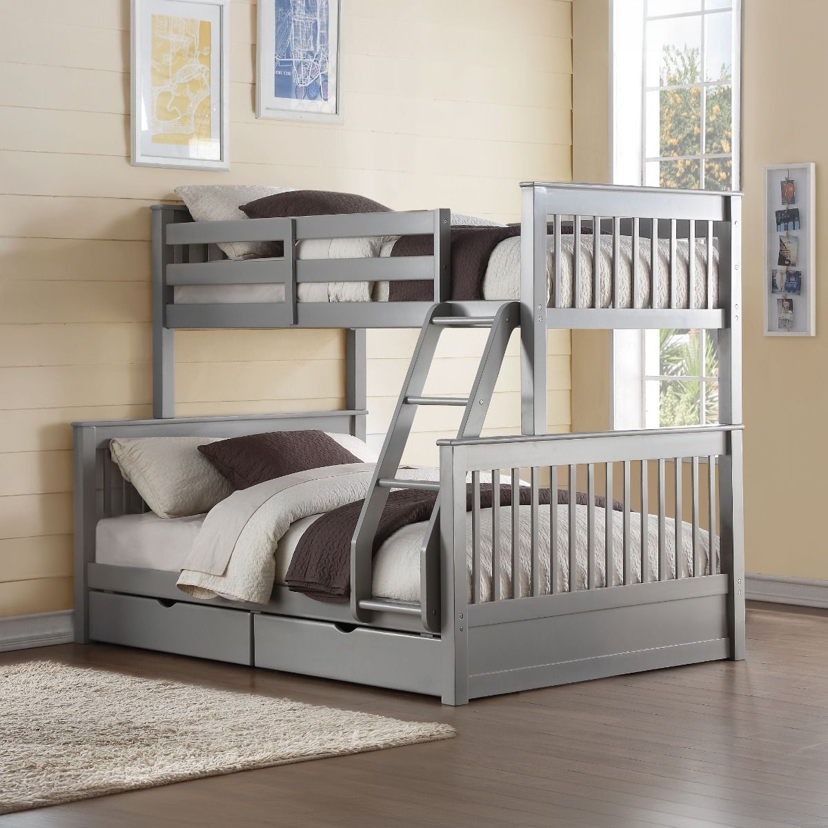 Haley II - Twin Over Full Bunk Bed With Storage - Gray, dark gray