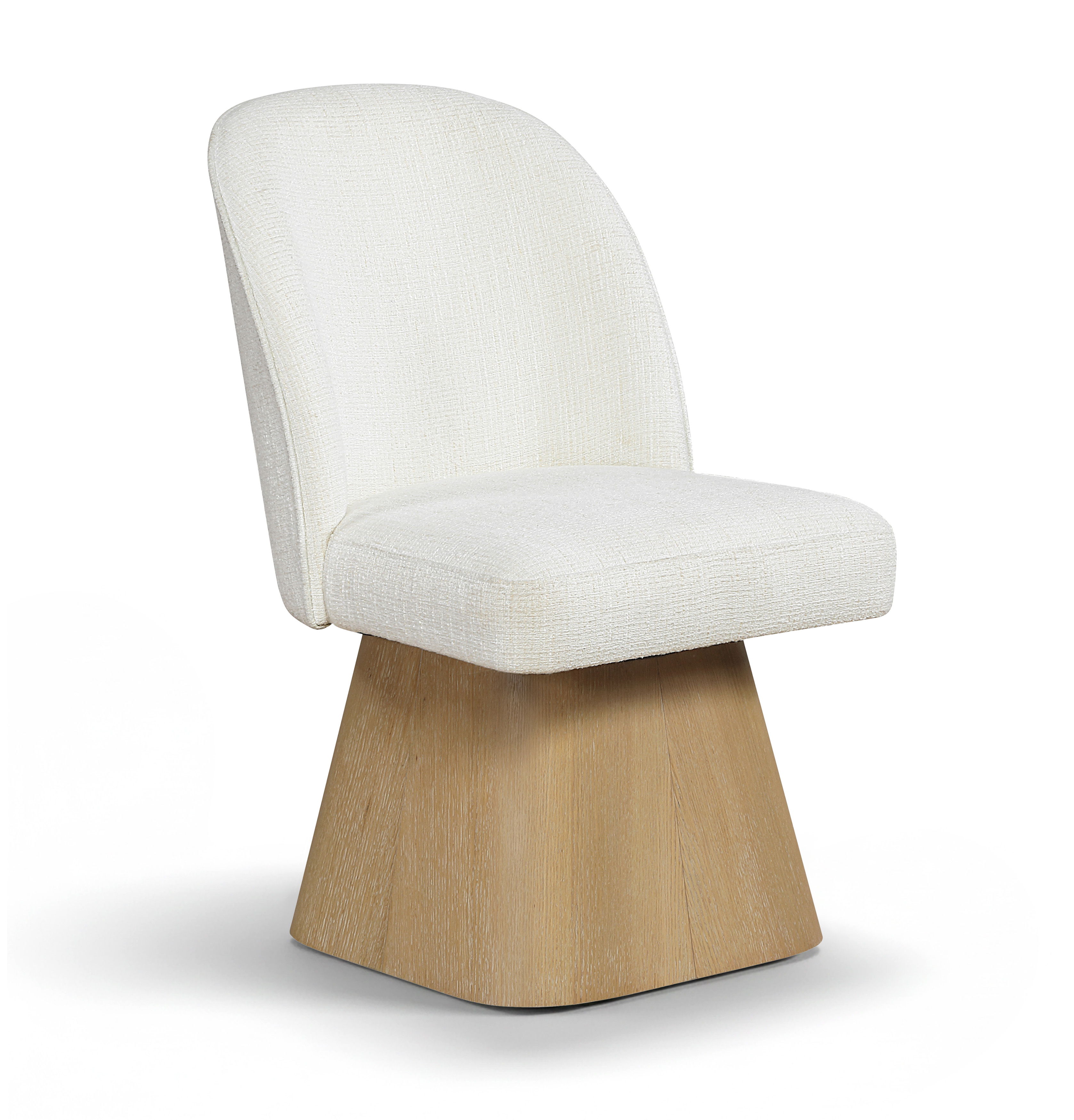 Marlowe - Linen Textured Fabric Upholstered Swivel Dining Side Chair - Cream / Stained Natural