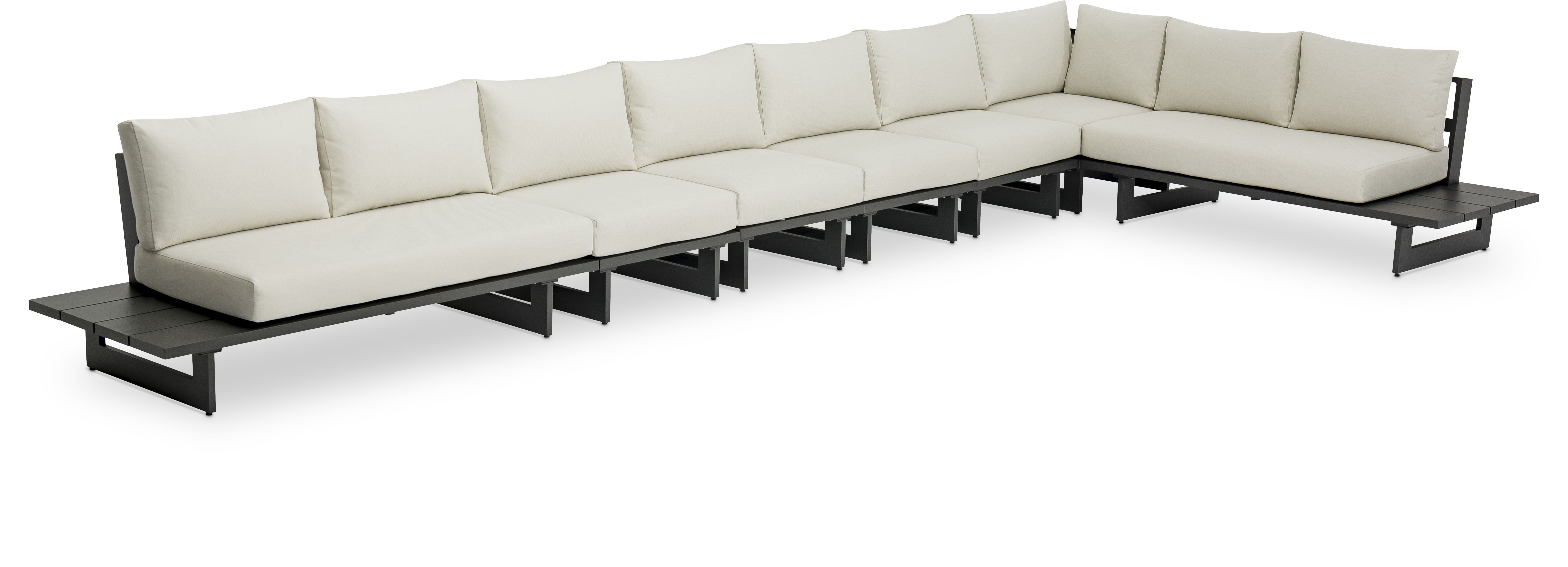 Maldives - 7 Piece Water Resistant Outdoor Patio Modular Right Arm Facing Sectional With Gray Base - Cream