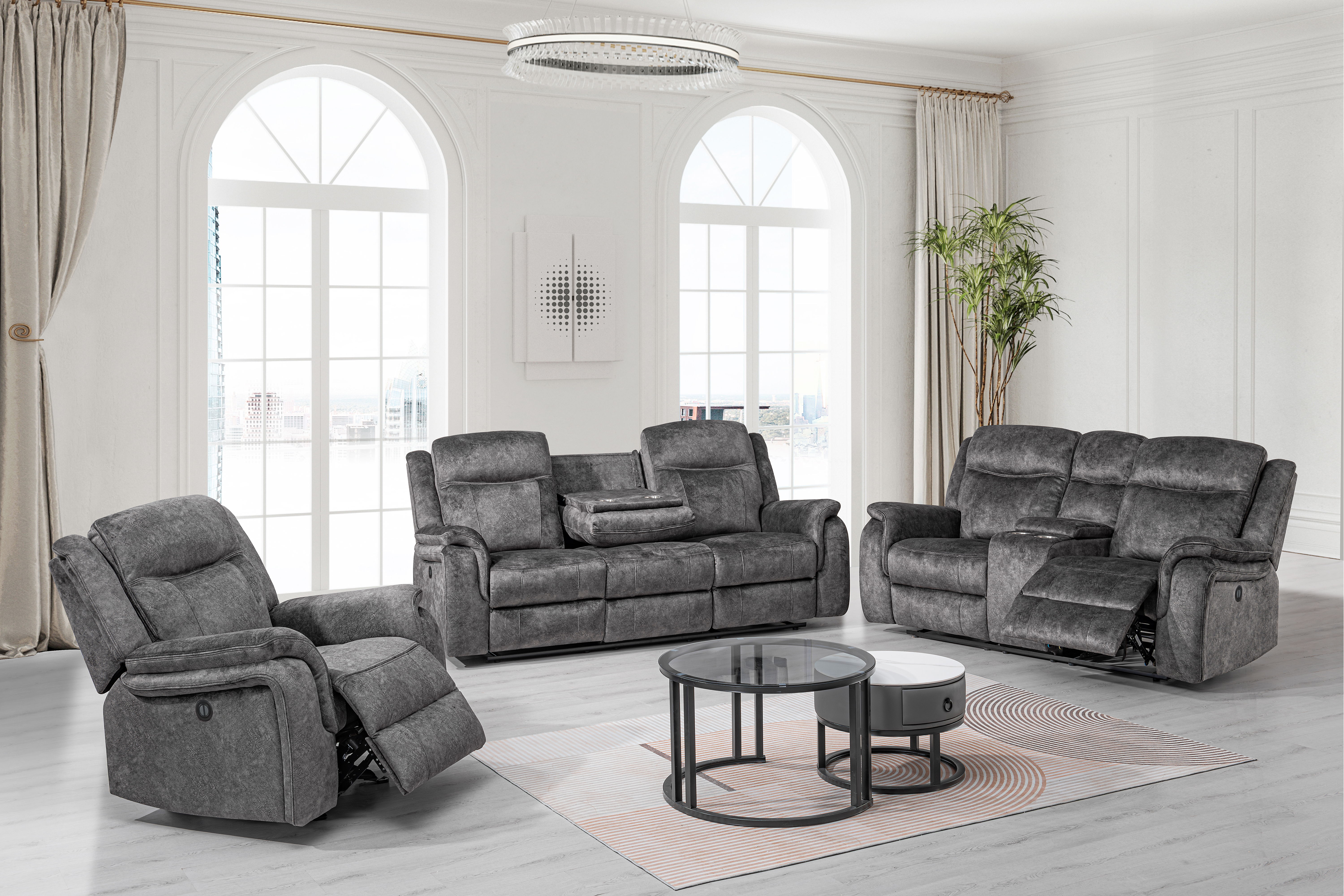Park City - Power P1 3 Piece Sofa & Loveseat & Recliner - Slate