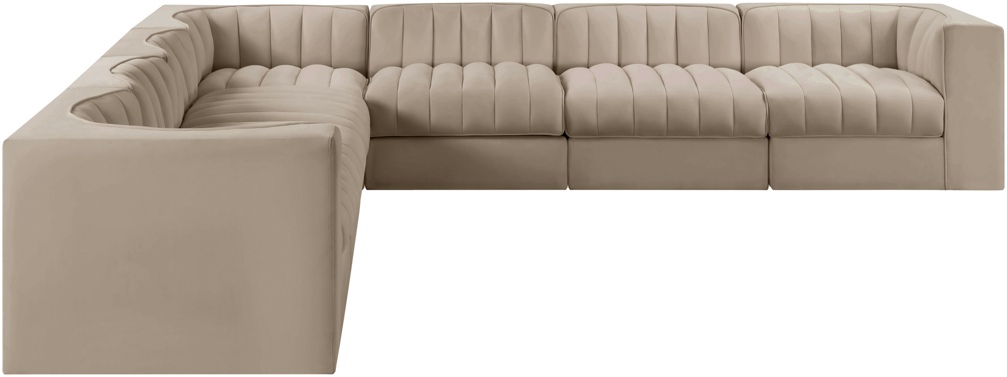 Rummi - Symmetrical Velvet Performance Fabric Upholstered 7 Piece Modular Sectional (With 3 Corner Chairs) - Beige