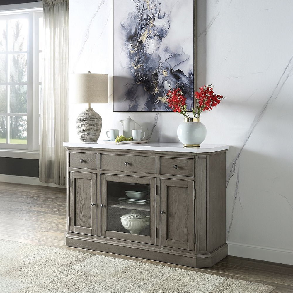 Zumala - Server - Marble Top & Weathered Oak, light brown