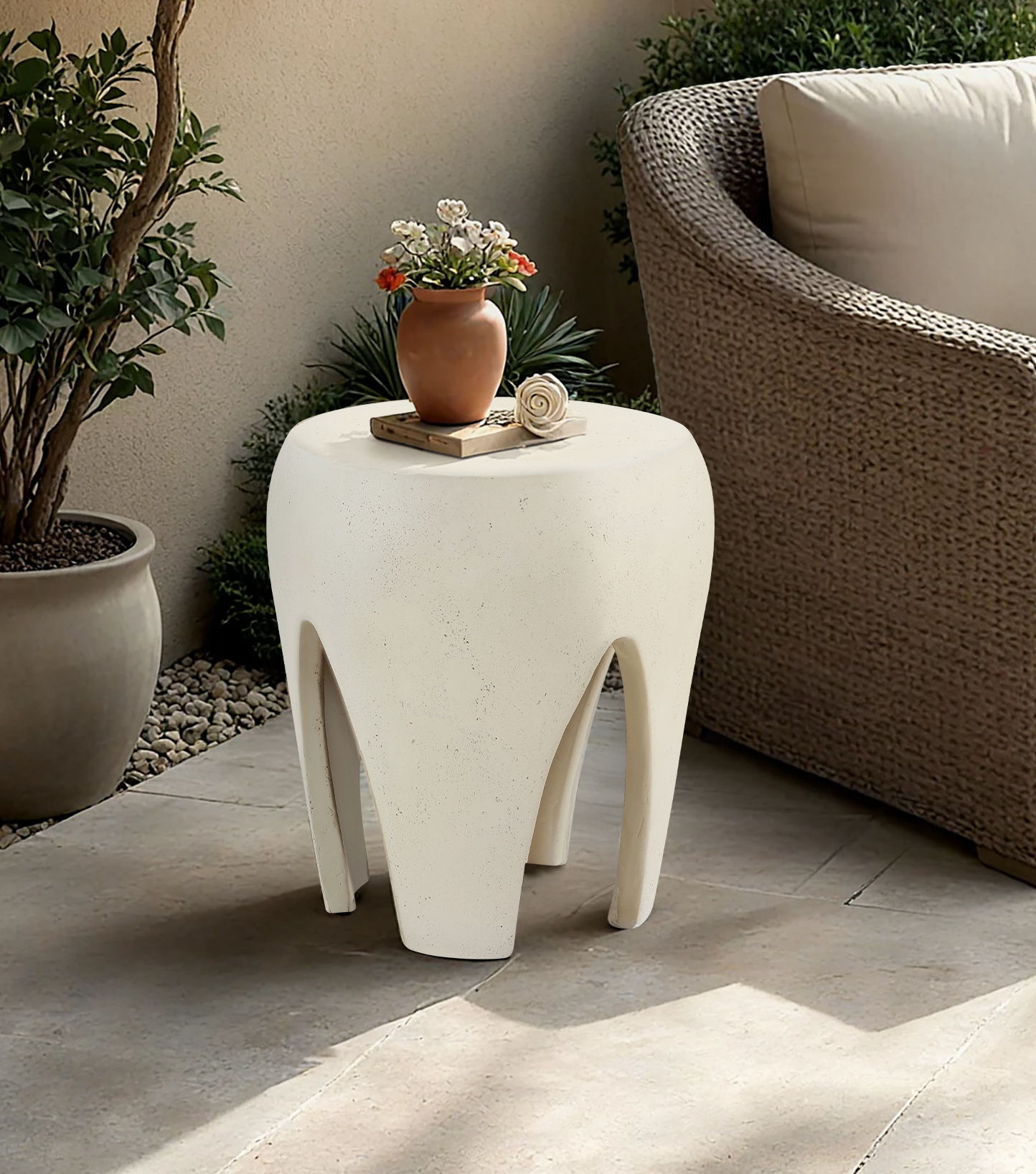 Moxie - Concrete And Fiberglass Indoor / Outdoor End Table - Cream
