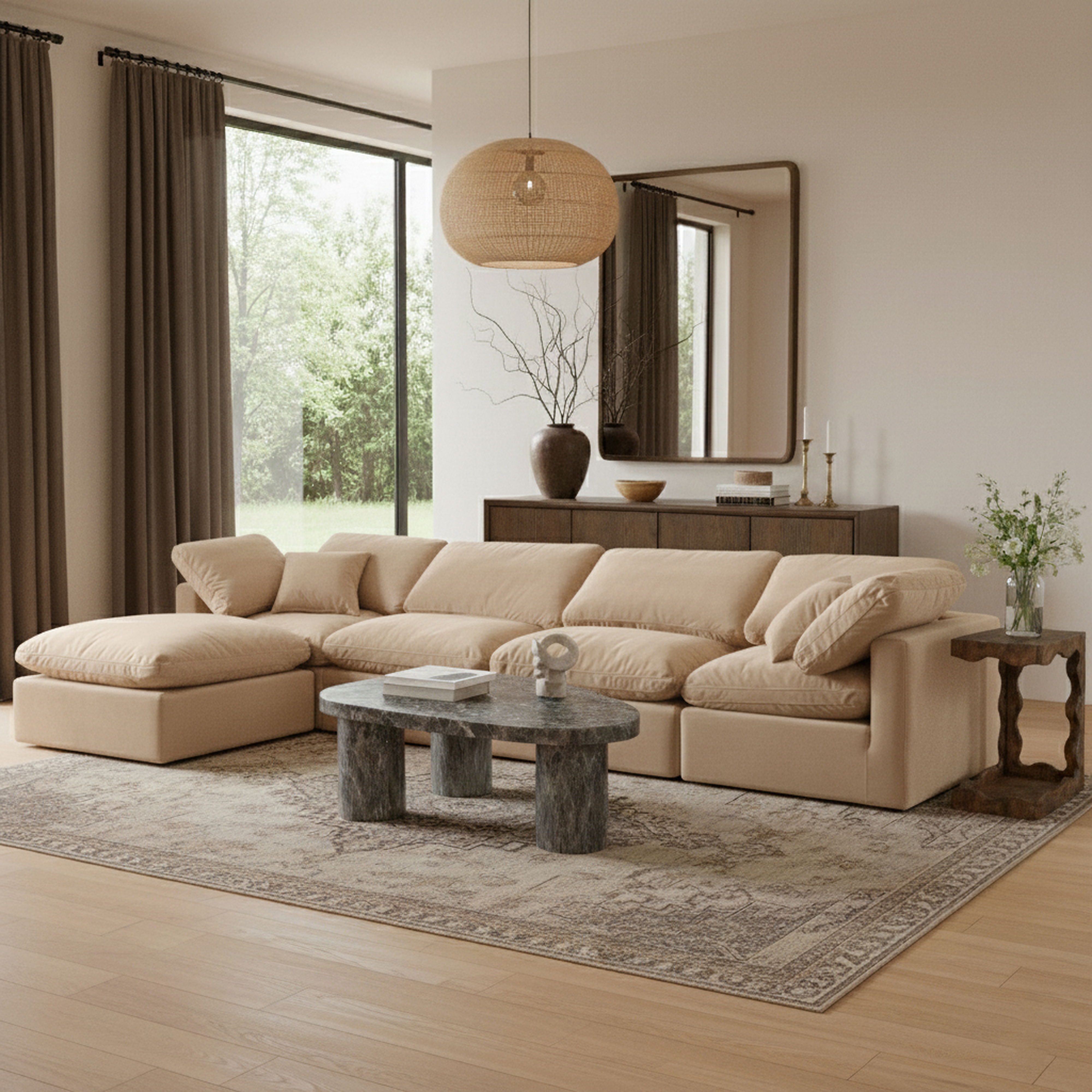 Indulge - Velvet 5 Piece Modular Sectional With Chaise - Beige