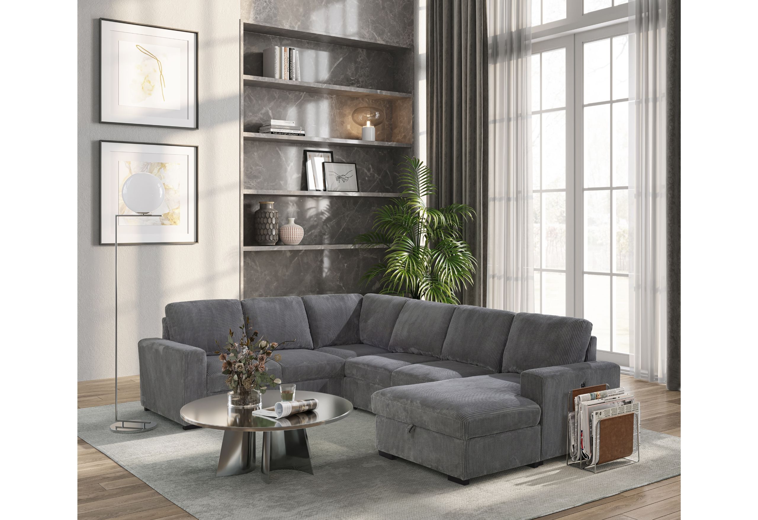 U2660 - Right Facing Chaise And Arm - Gray