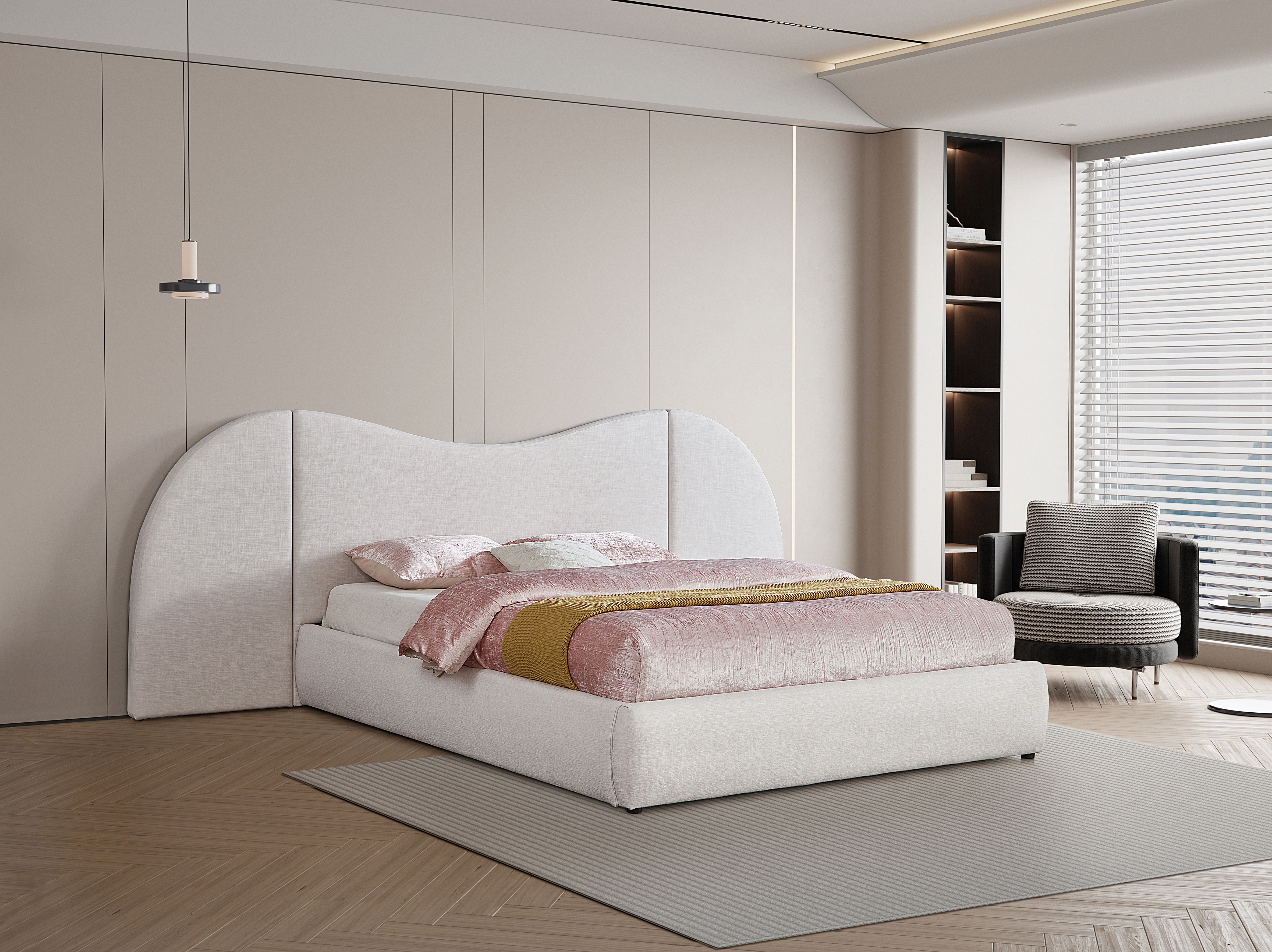 Everest - Linen Fabric King Bed - Cream