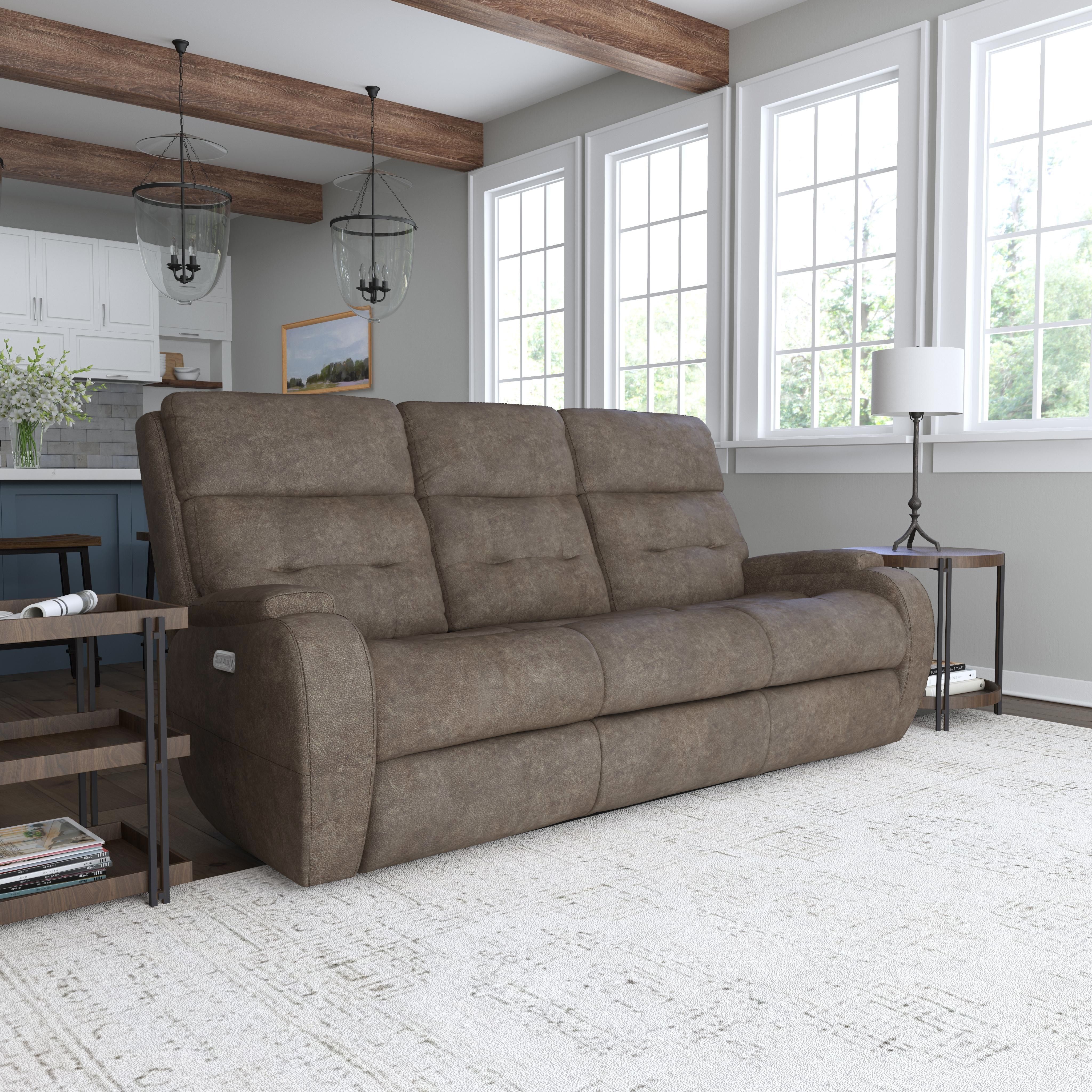 Strait - Leather Power Reclining Sofa With Power Headrests, gray