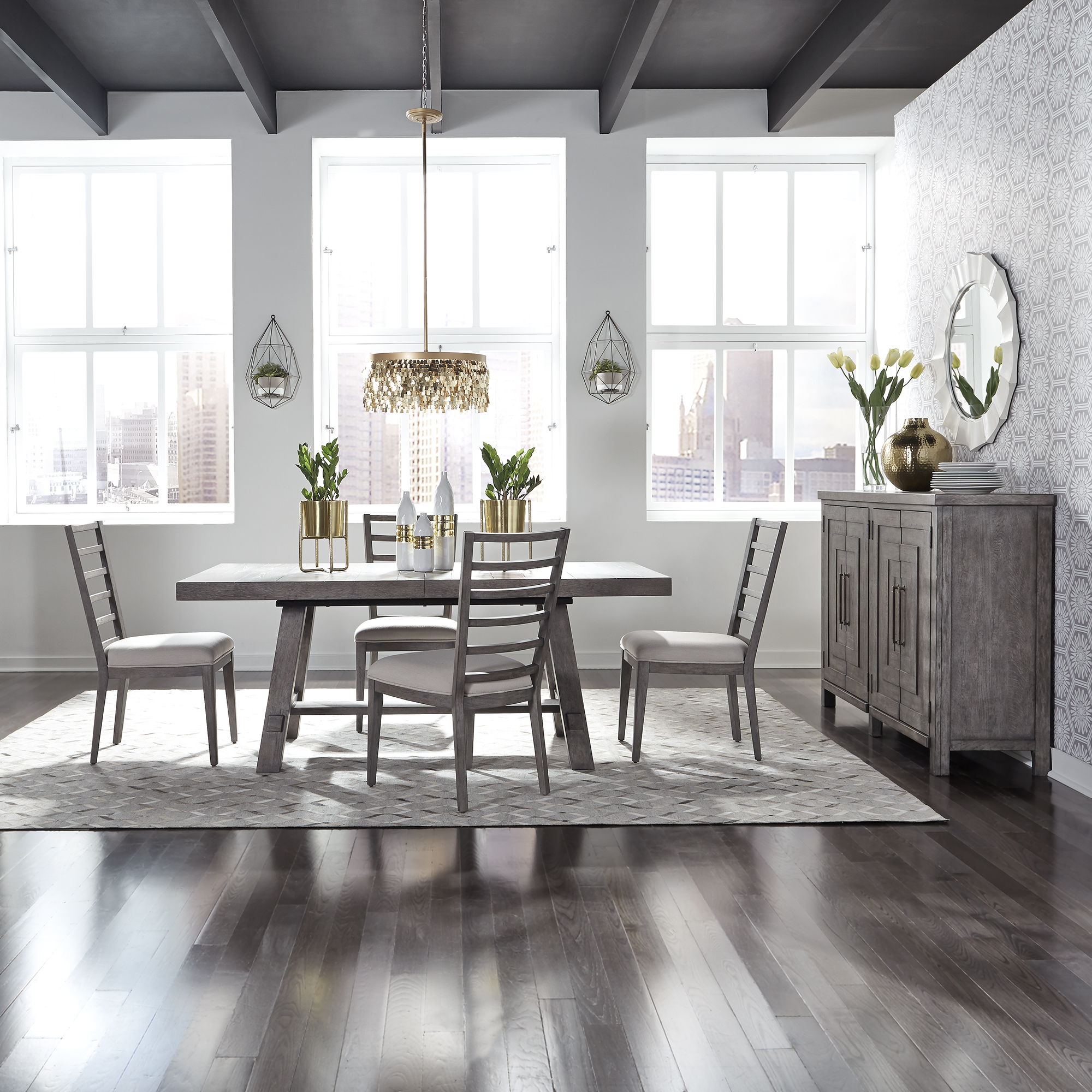 Liberty Furniture Modern Farmhouse - 5 Piece Trestle Table Set - Gray