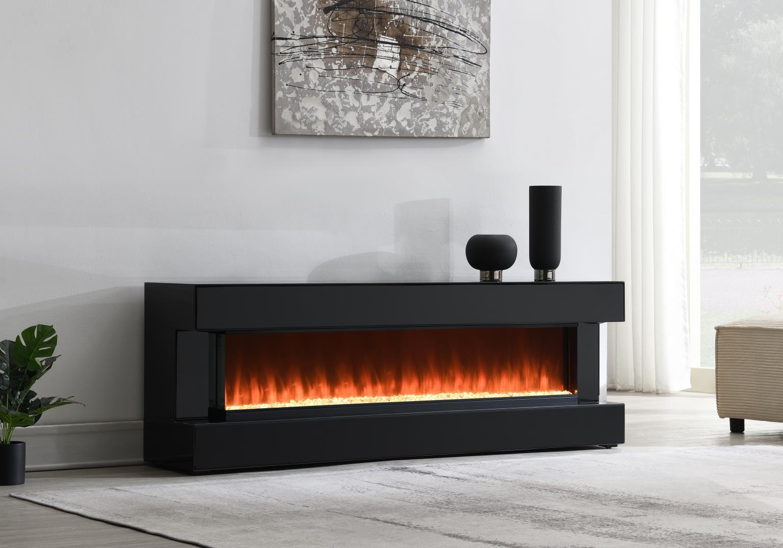 W025 - Fireplace TV Stand With Bluetooth Speaker - Black