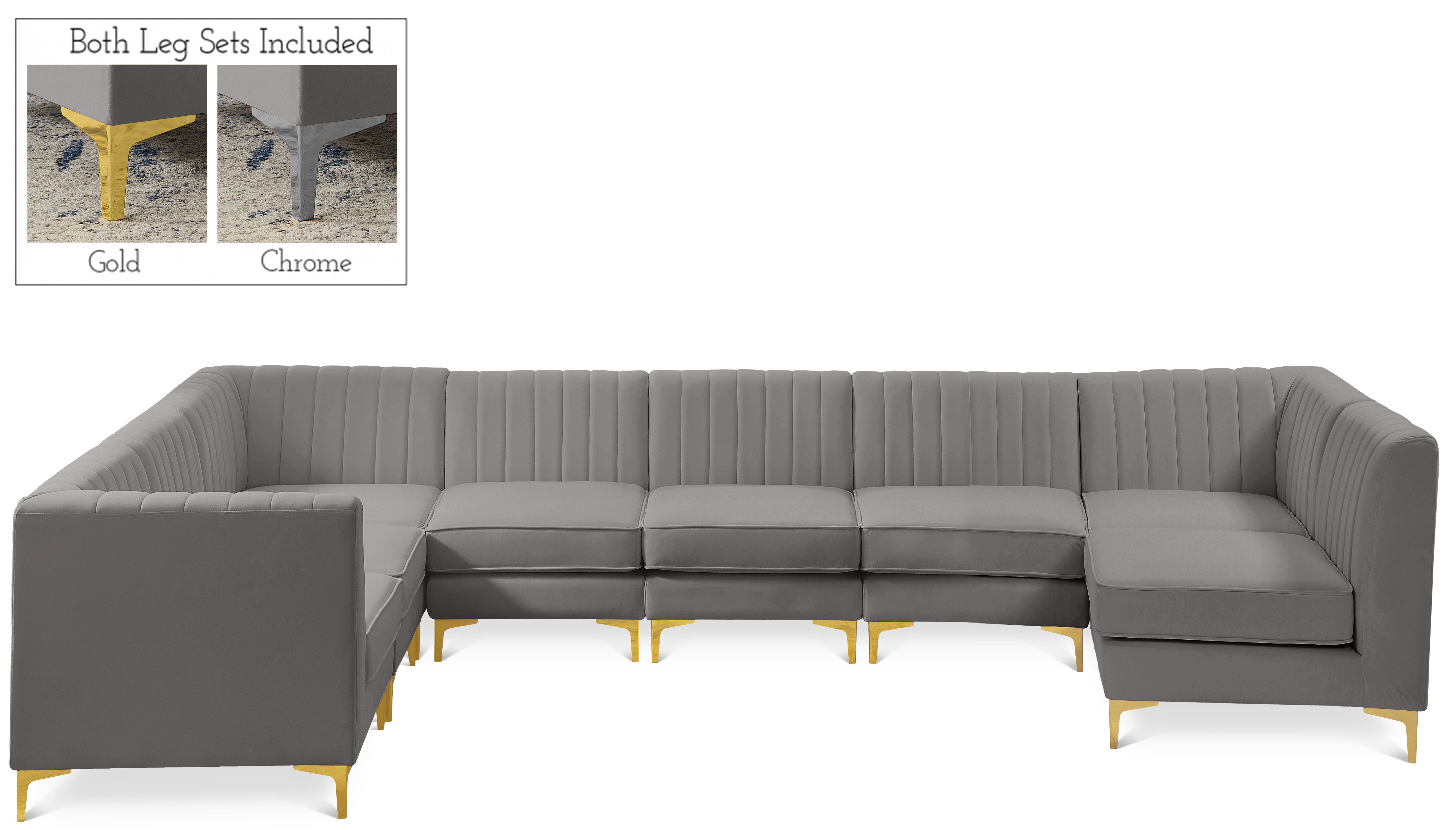 Alina - 8 Piece Velvet Modular Sectional - Gray