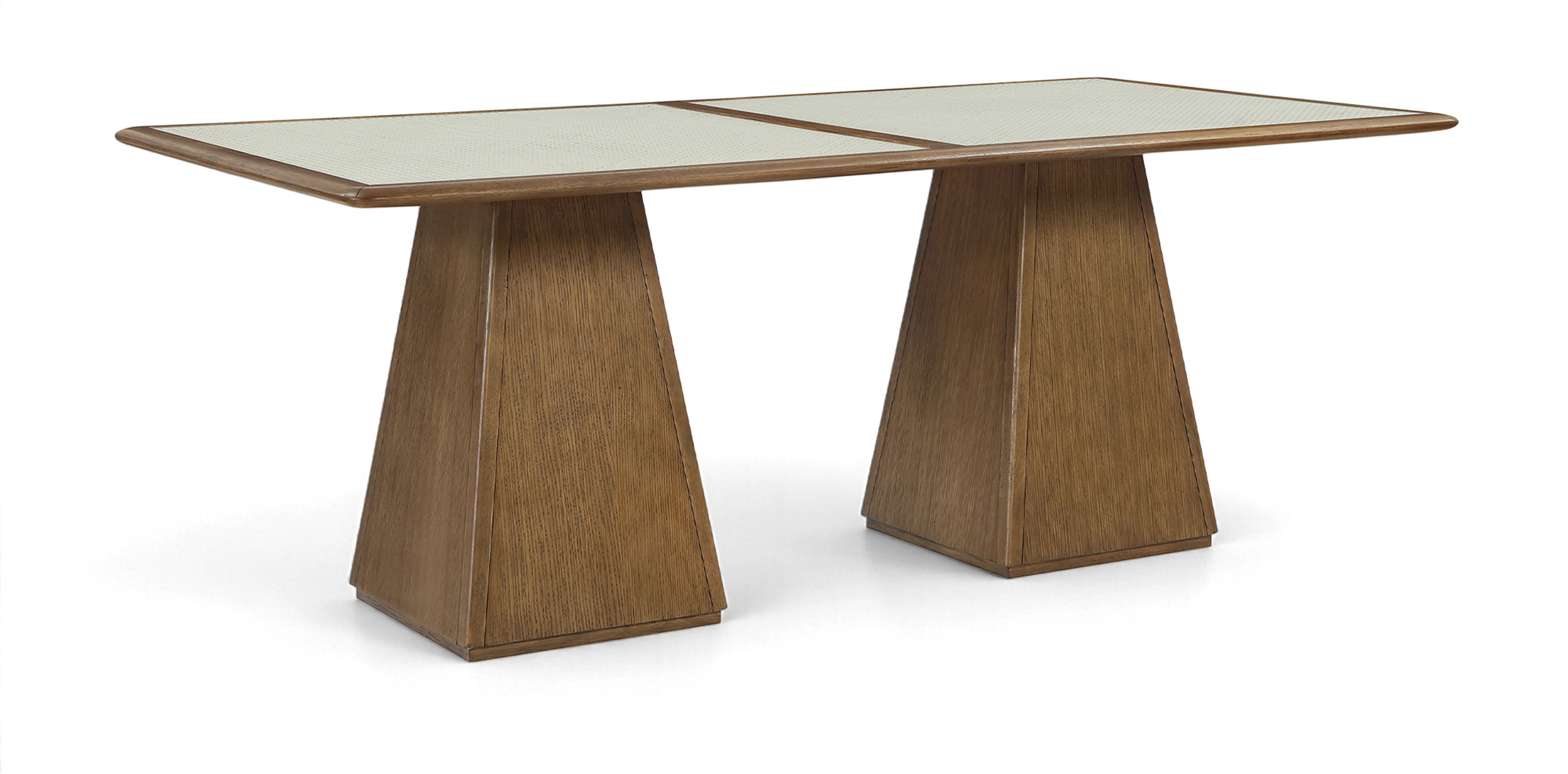 Atrium - 78" Glass Top And Wood Base Dining Table - Brown