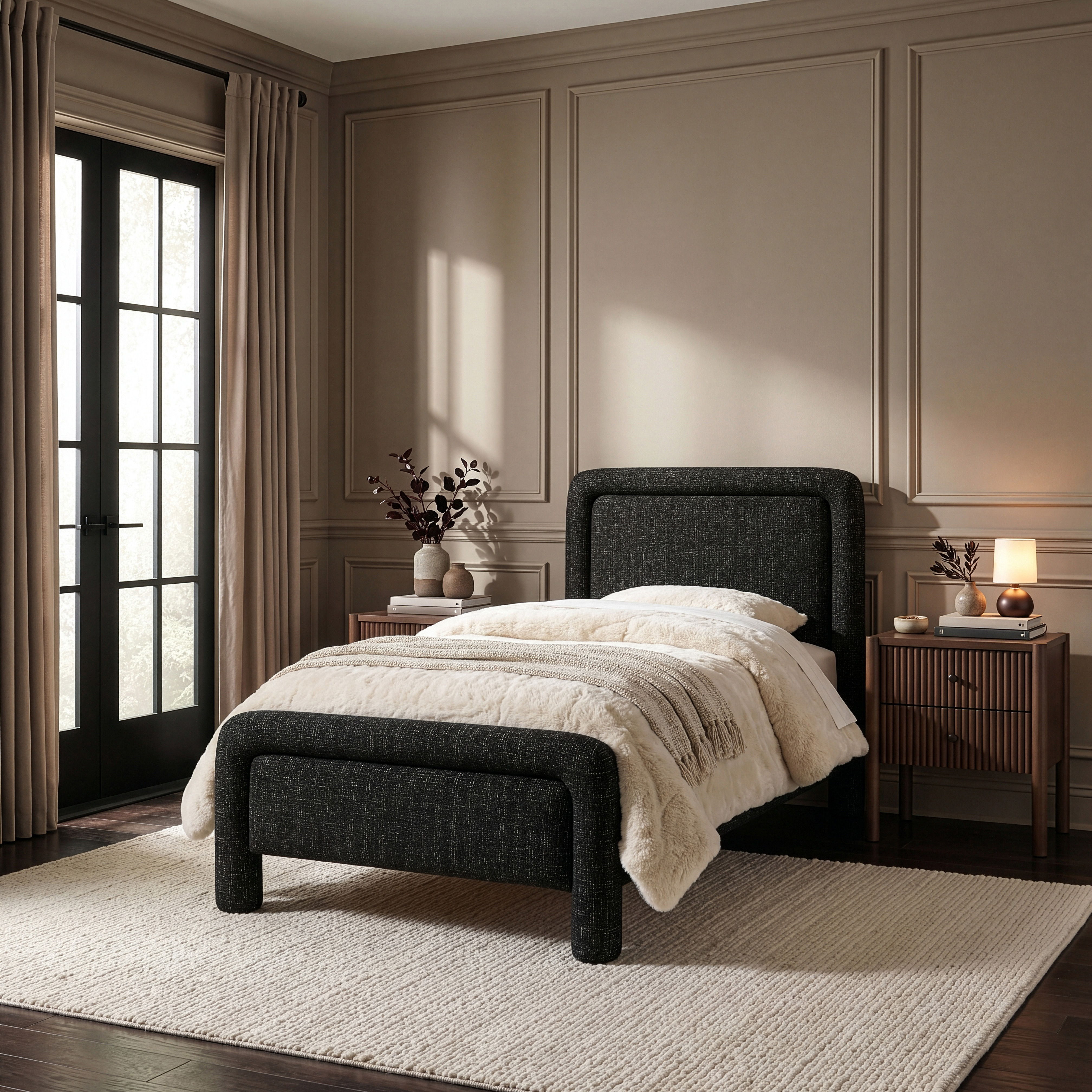 Baylor - Fabric With Interwoven Chenille Upholstered Twin Bed - Black