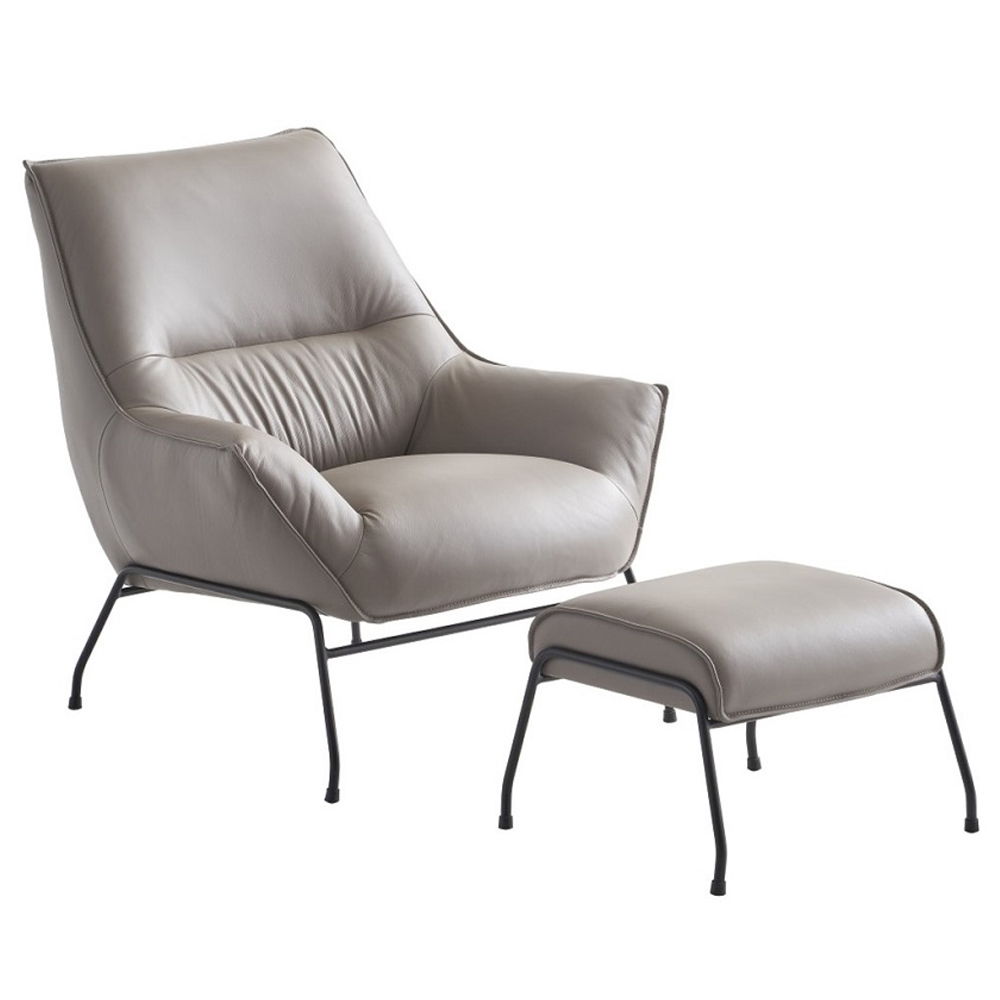 Jabel - Accent Chair & Ottoman - Khaki Top Grain Leather, gray