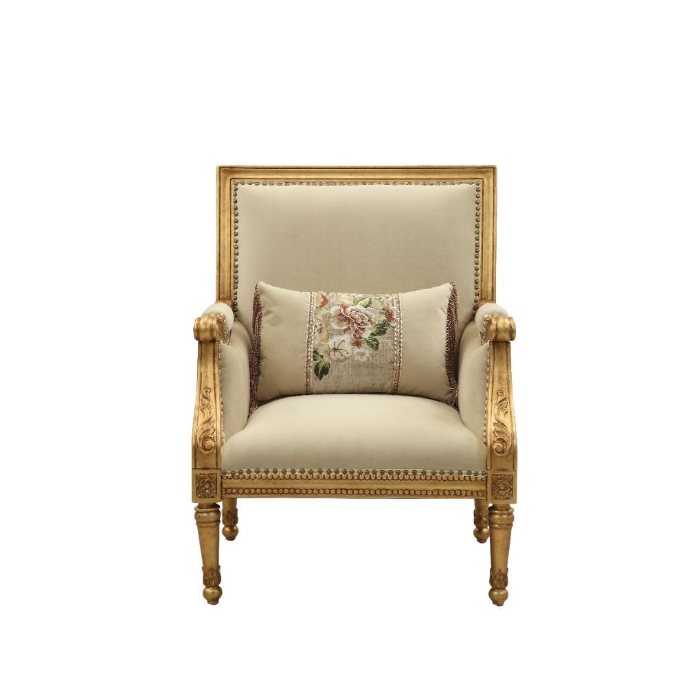 Daesha - Chair With Pillow - Tan Flannel & Antique Gold, beige, view 3