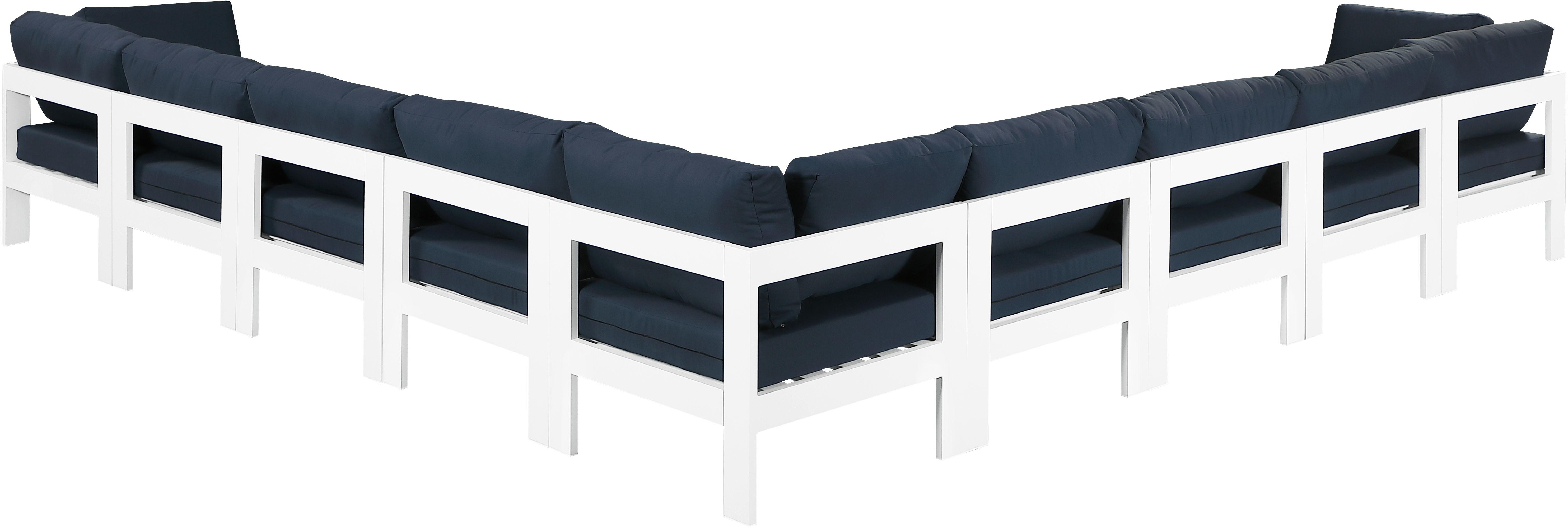 Nizuc - Outdoor Patio 9 Piece Modular Corner Sectional With White Frame - Navy