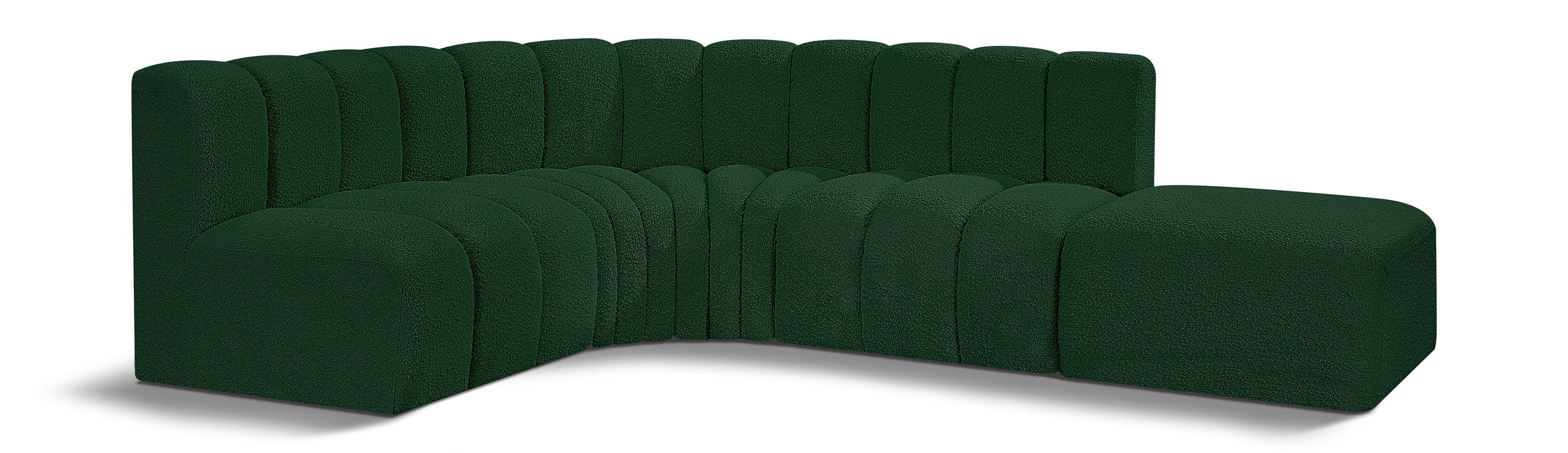 Arc - Boucle Fabric 5 Piece Corner Modular Sofa - Green