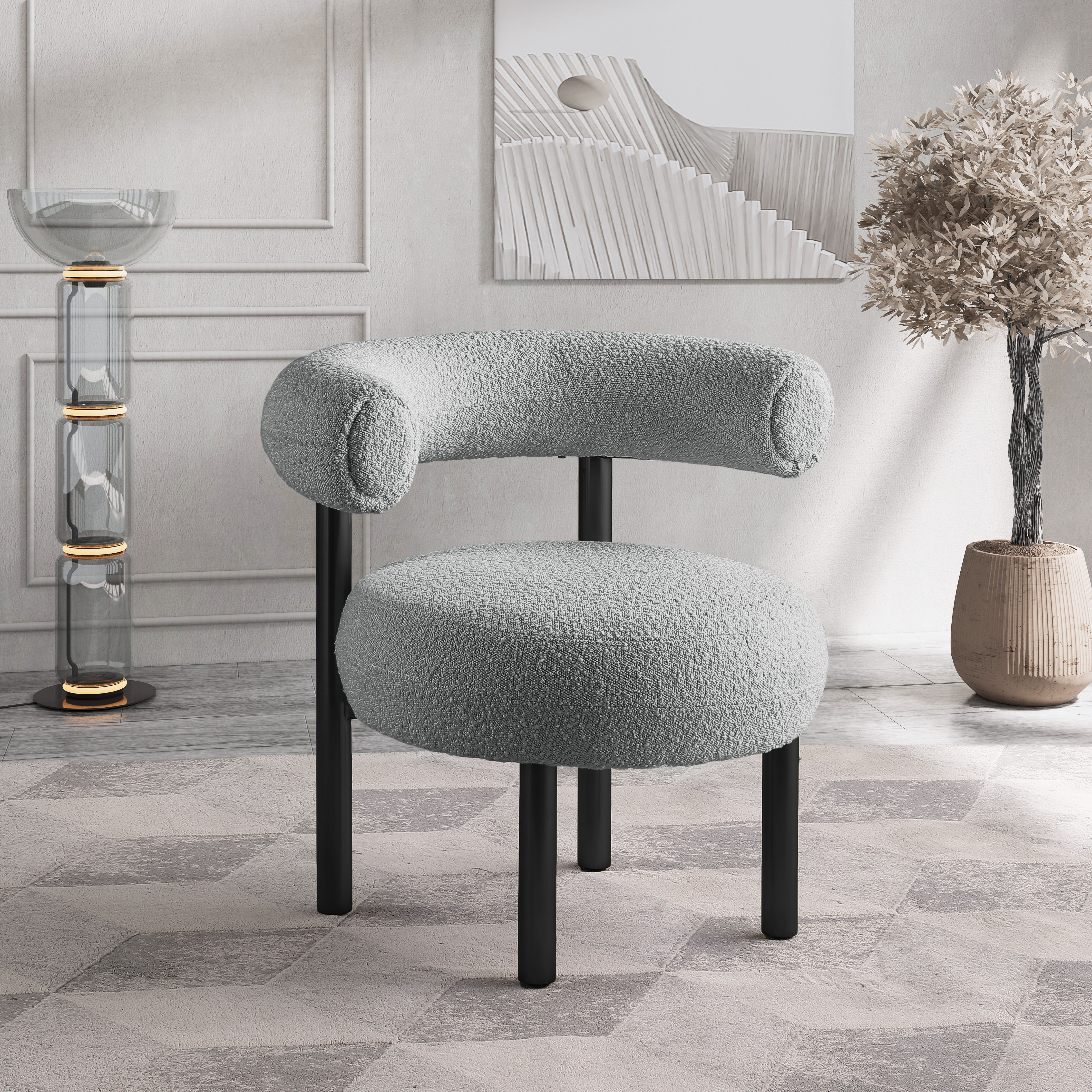 Bordeaux - Boucle Fabric Accent Chair With Black Legs - Gray