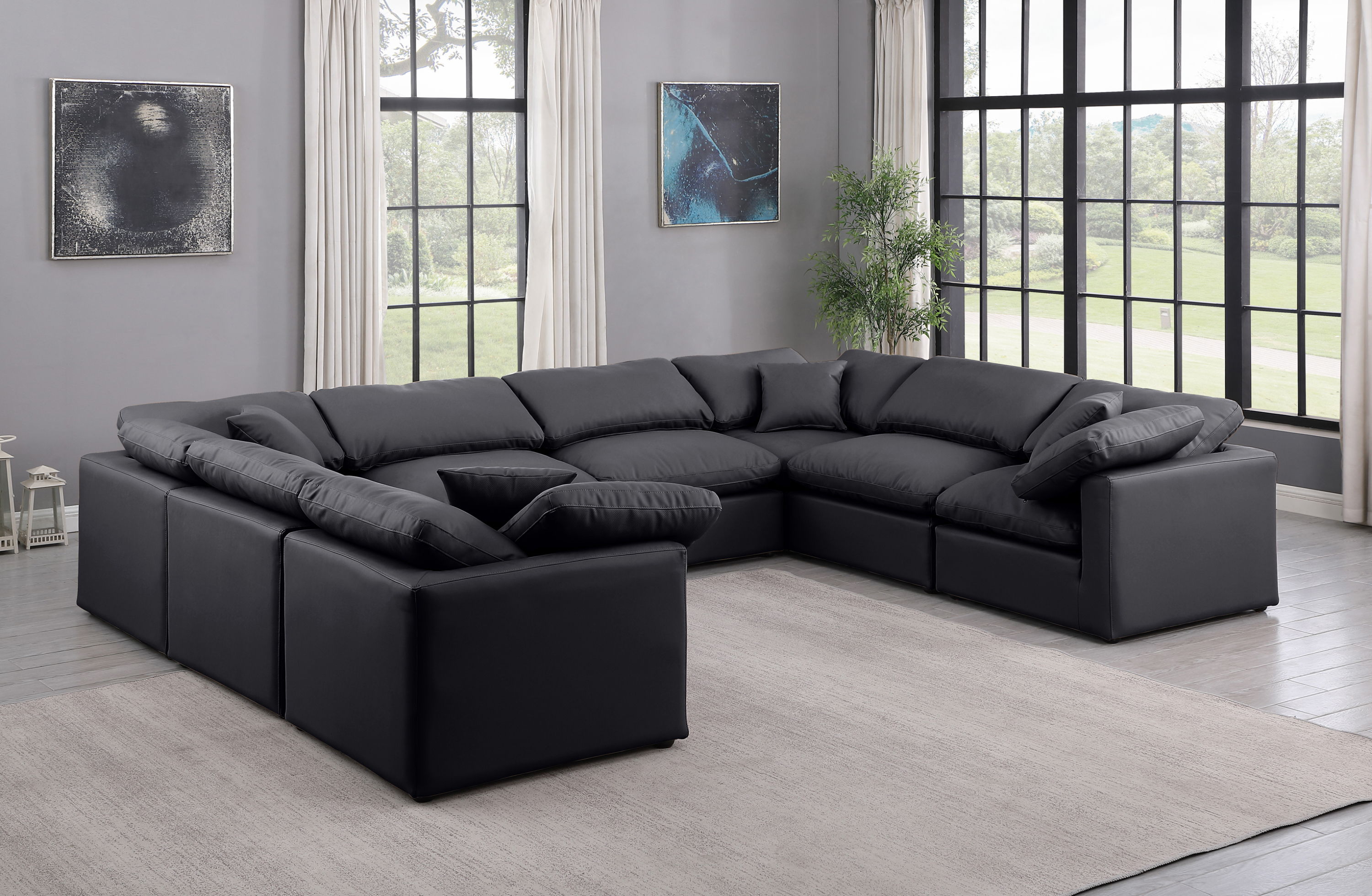 Indulge - Faux Leather 8 Piece Modular Sectional - Black