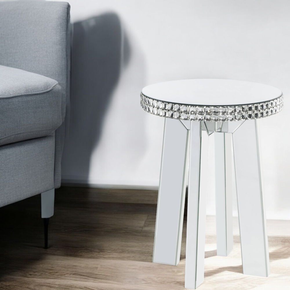 Lotus - End Table - Mirrored & Faux Ice Cube Crystals, silver, view 3