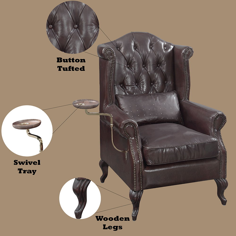 Pino - Accent Chair - Vintage Brown Top Grain Leather, dark brown, view 7