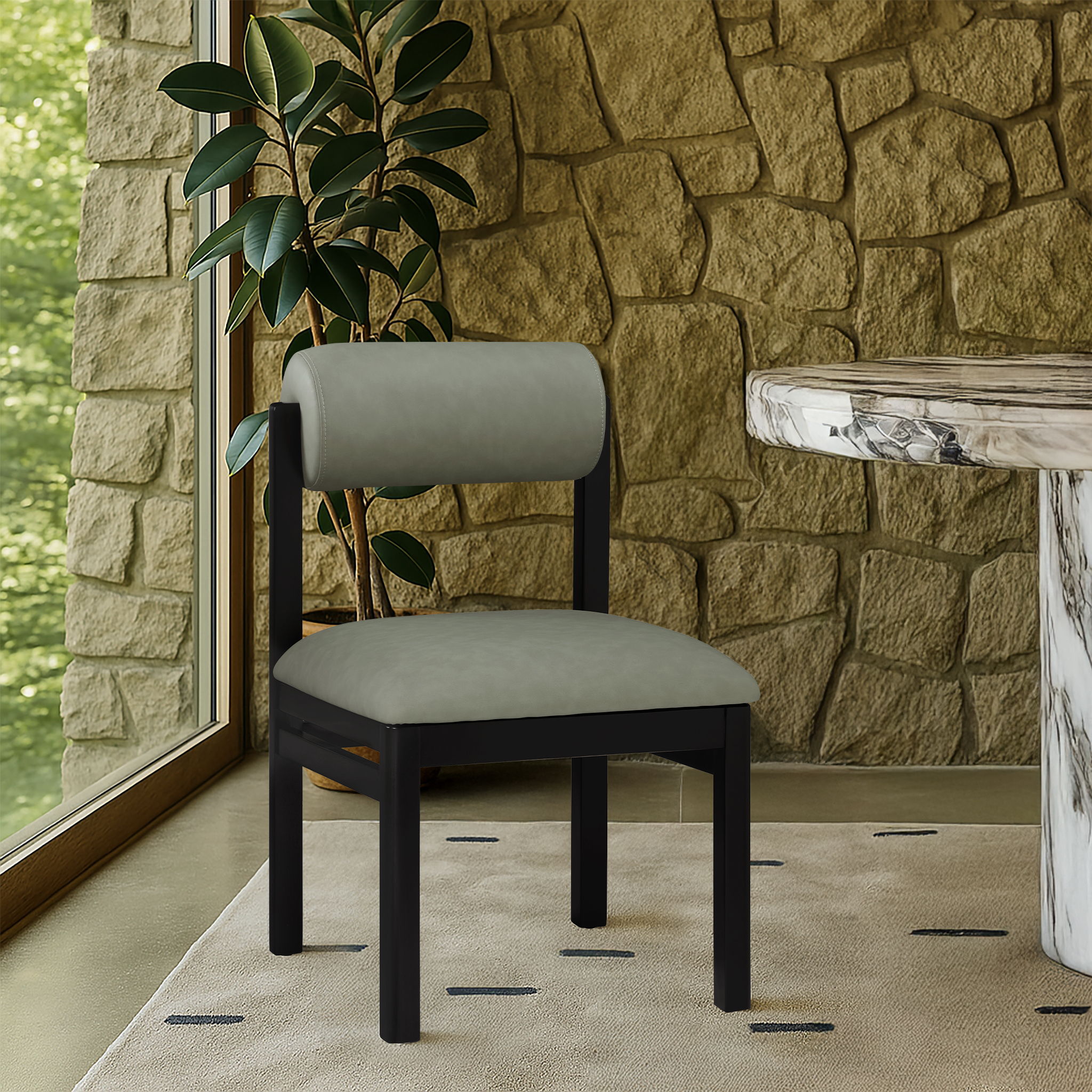 Roundhill - Vegan Leather Dining Chair (Set of 2) - Green