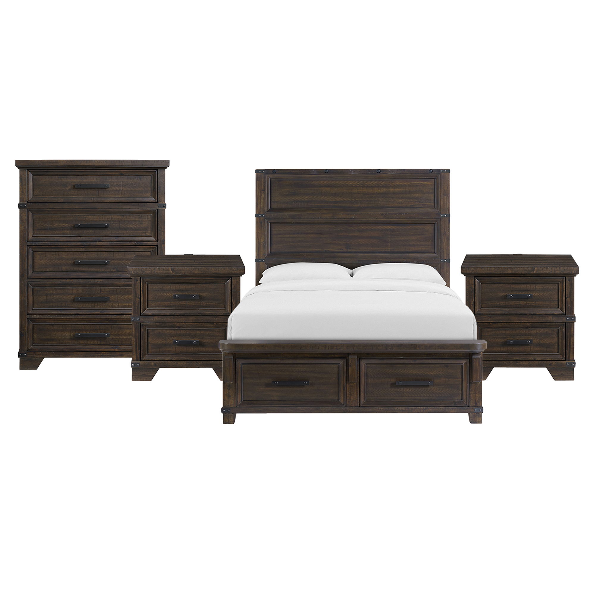 Queen · 4 Pc · Bedroom Set With 2 Nightstands & Chest
