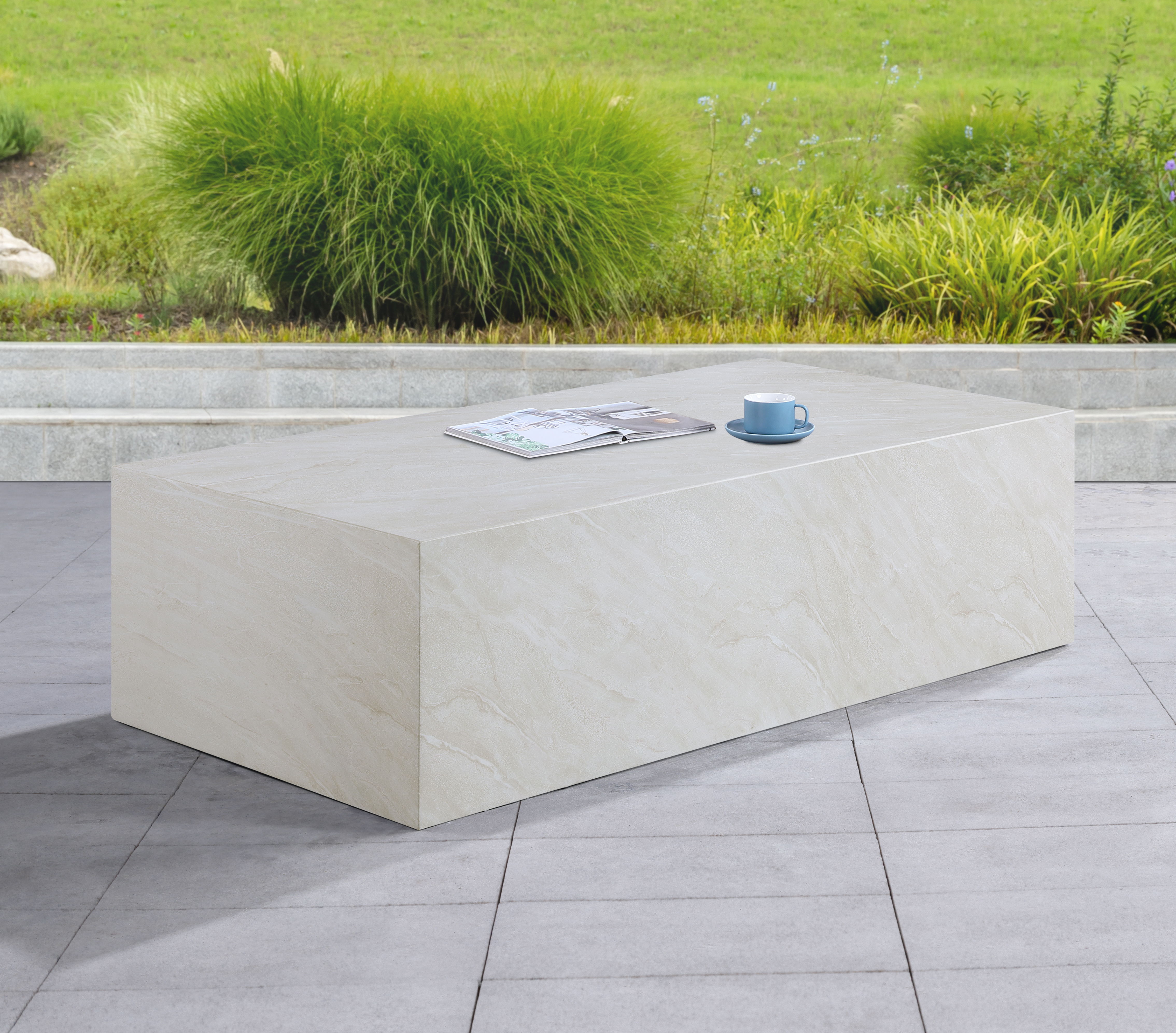 Piazza - Marble Finish Concrete Coffee Table - White