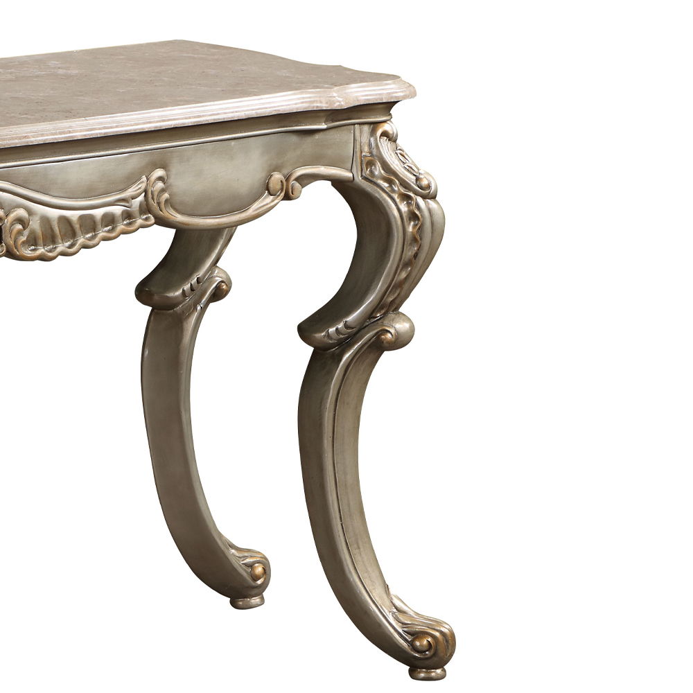 Miliani - Sofa Table With Marble Top - Natural Marble Top & Antique Bronze, silver, view 4