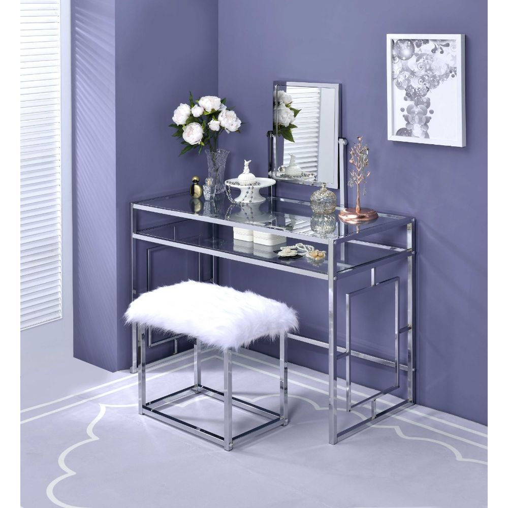 Carenze II - Vanity Set - White Faux Fur & Chrome, white, view 6