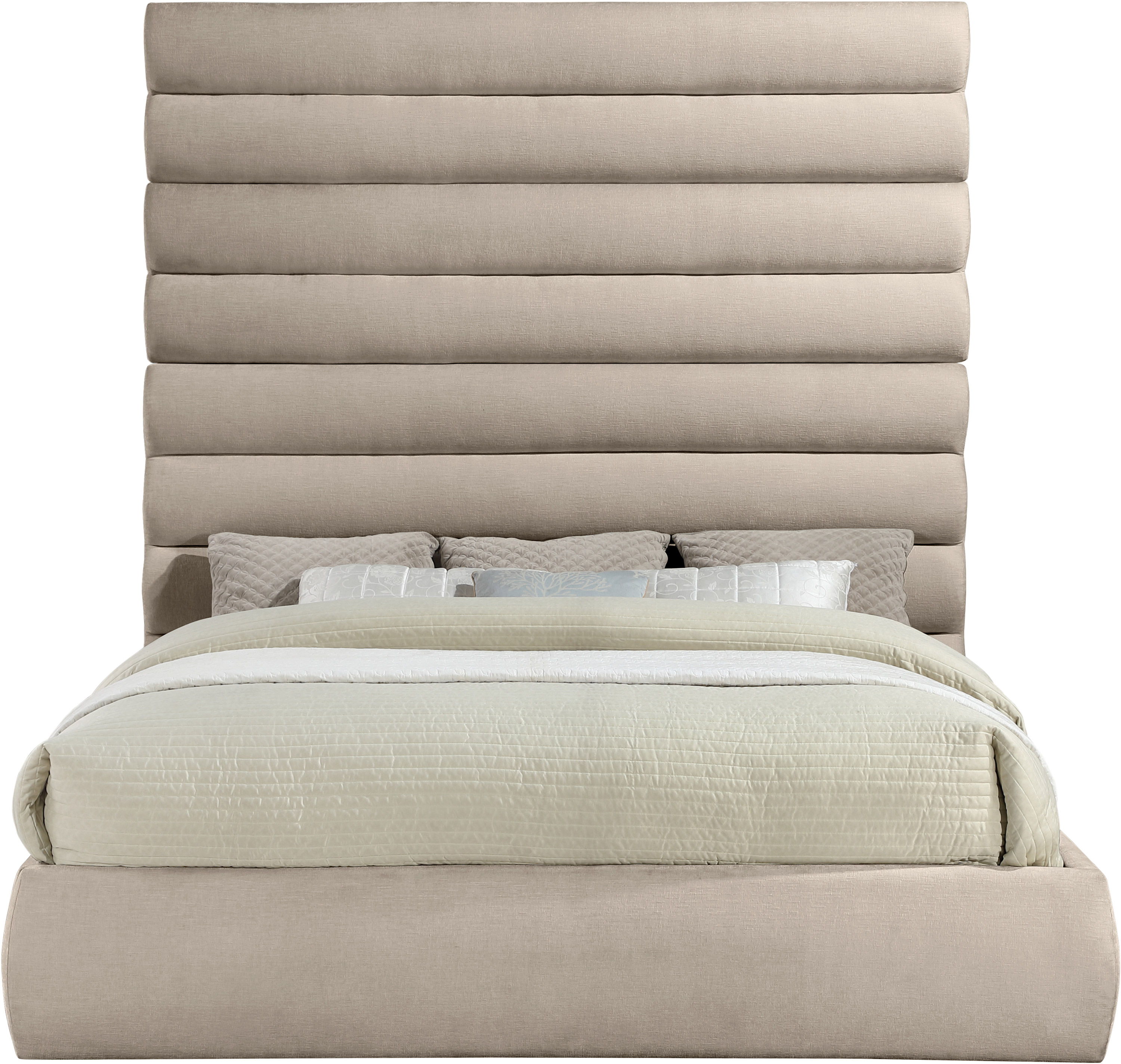 Adam - Chenille Fabric King Bed With 89" Headboard - Beige